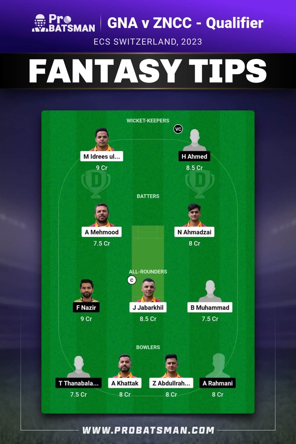 GNA vs ZNCC Dream11 Prediction - Fantasy Team 2 GNA vs ZNCC Dream11 Prediction - Fantasy Team 2