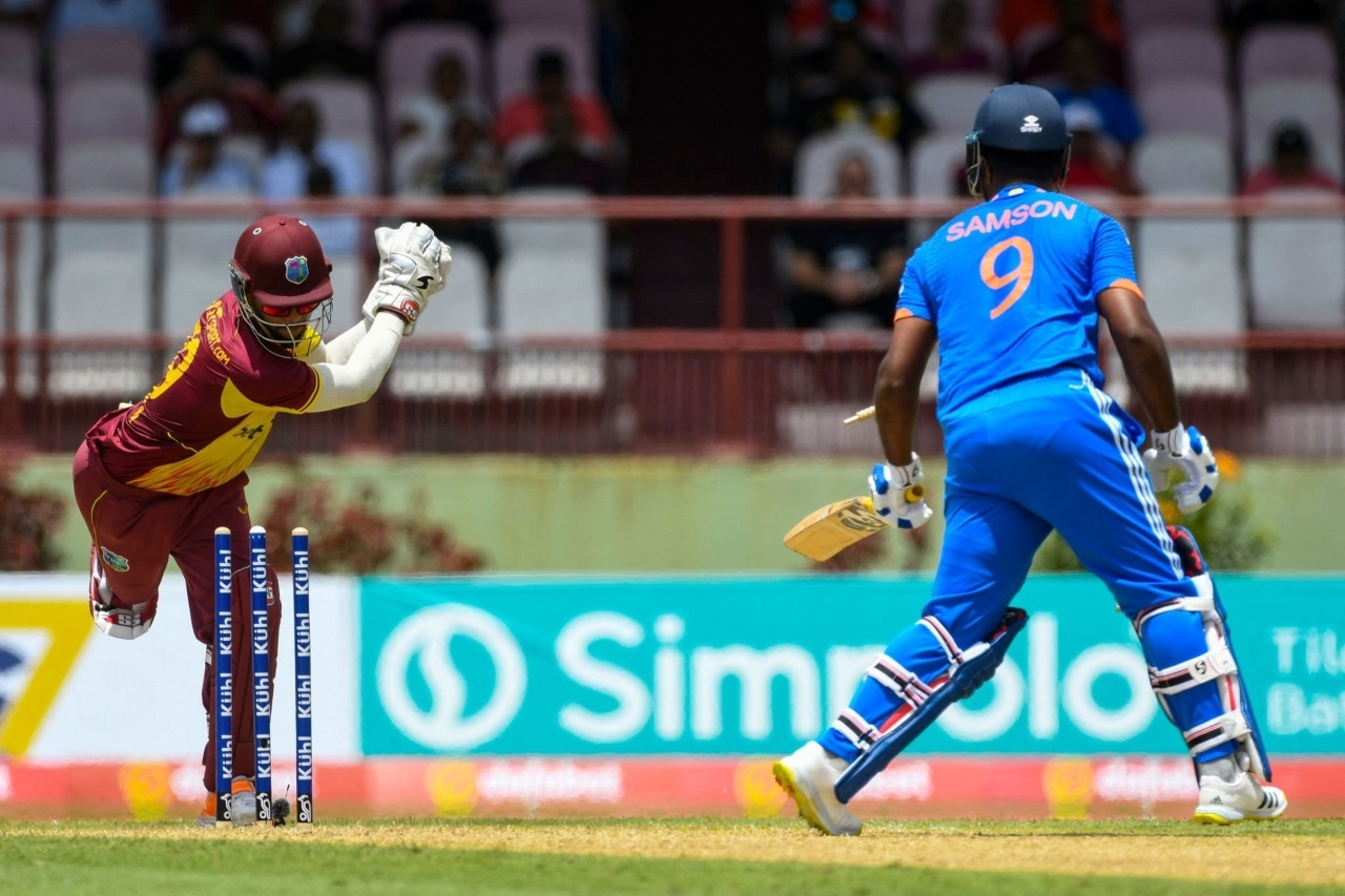 ‘He’s Only Made For IPL’ - Twitterverse Reacts to Sanju Samson's Dismissal, Fans Express Frustration over Missed Chances Sanju Samon stumped by Nicholas Poorna in 2nd T20I India vs West Indies