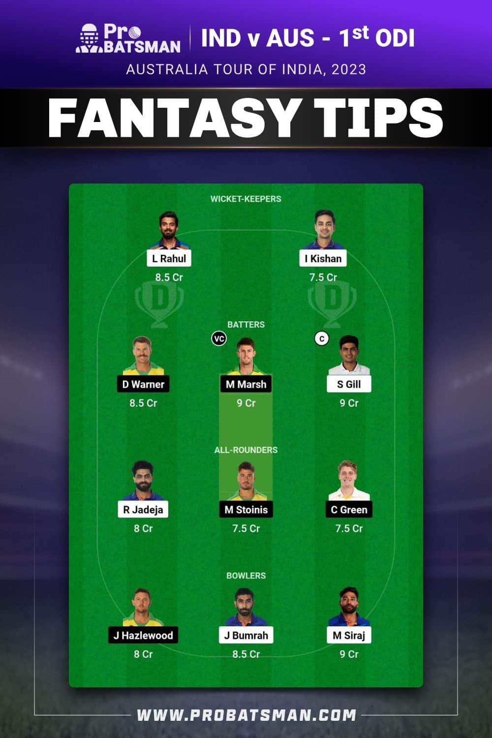 IND vs AUS Dream11 Prediction - Fantasy Team 1