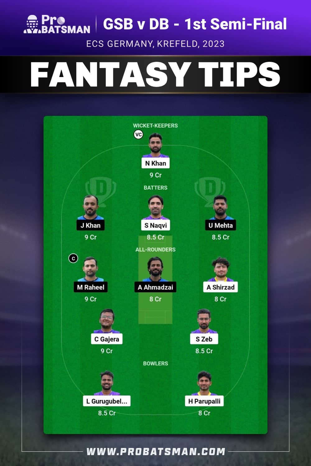 GSB vs DB Dream11 Prediction - Fantasy Team 1 GSB vs DB Dream11 Prediction - Fantasy Team 1