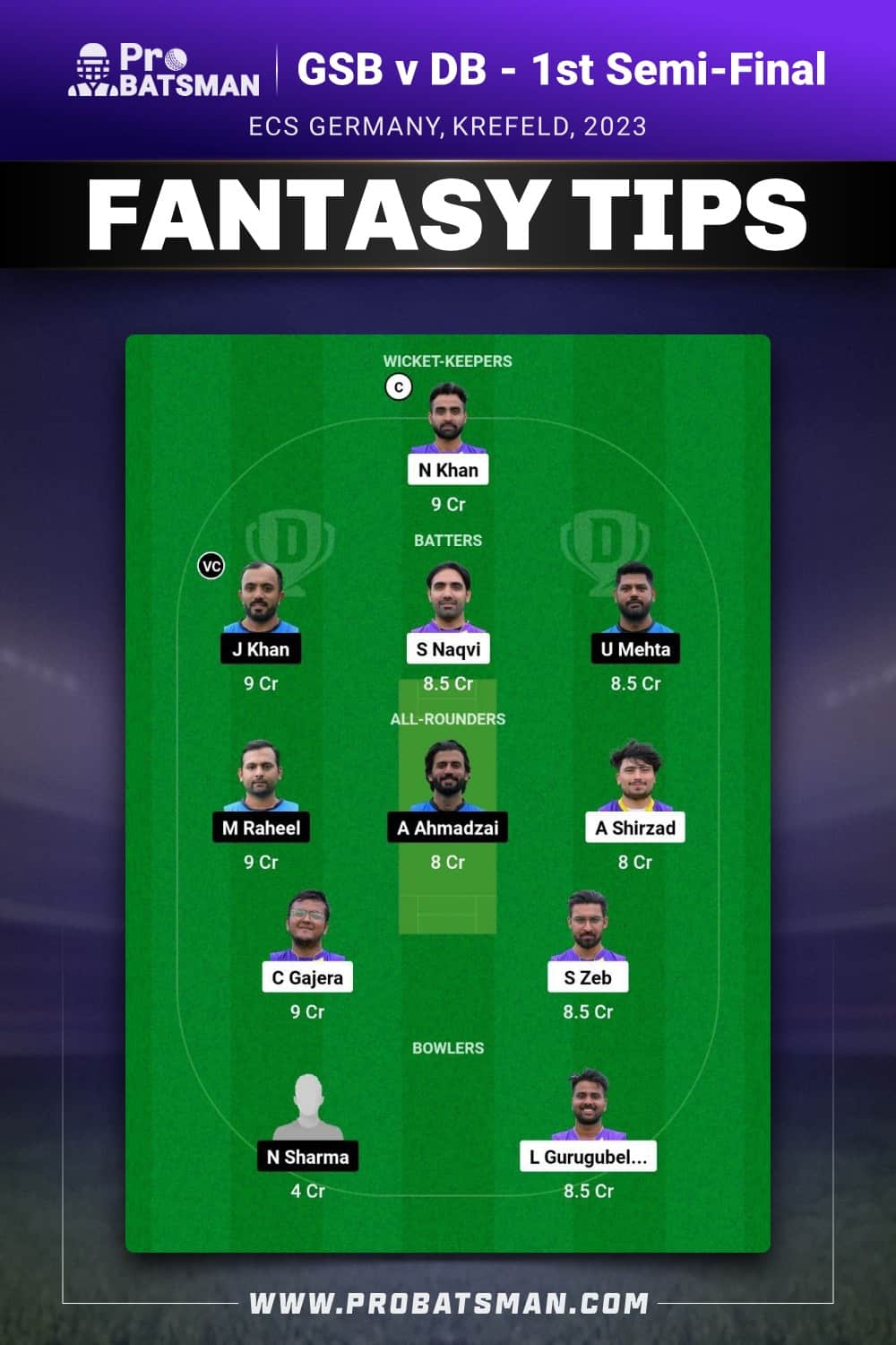 GSB vs DB Dream11 Prediction - Fantasy Team 2 GSB vs DB Dream11 Prediction - Fantasy Team 2