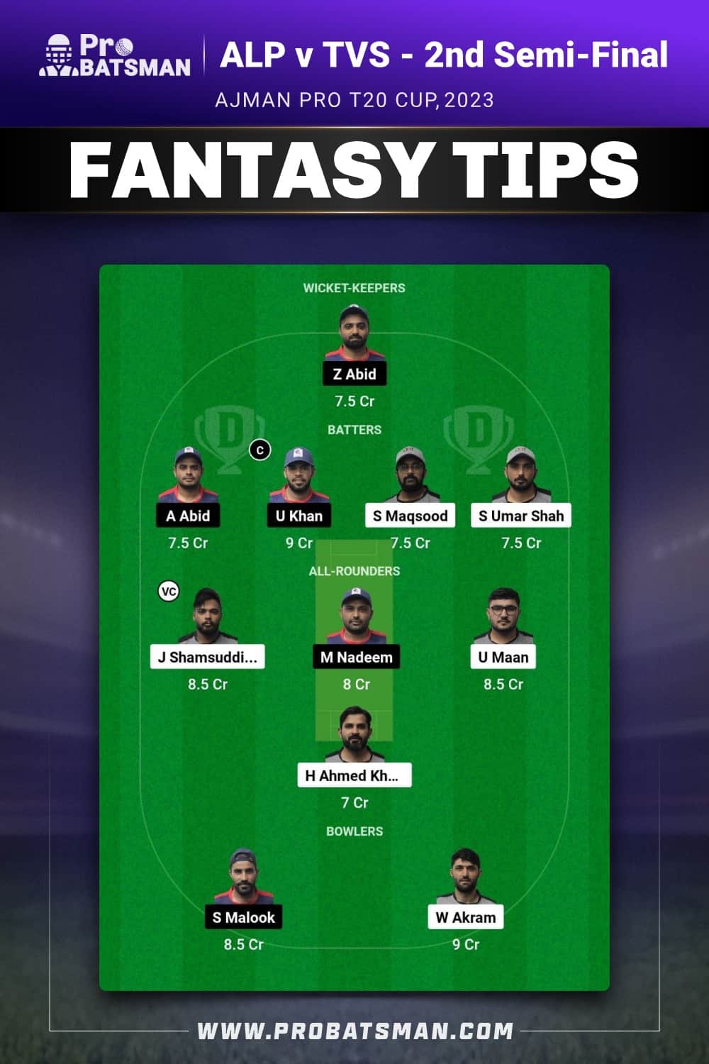 ALP vs TVS Dream11 Prediction - Fantasy Team 1 ALP vs TVS Dream11 Prediction - Fantasy Team 1