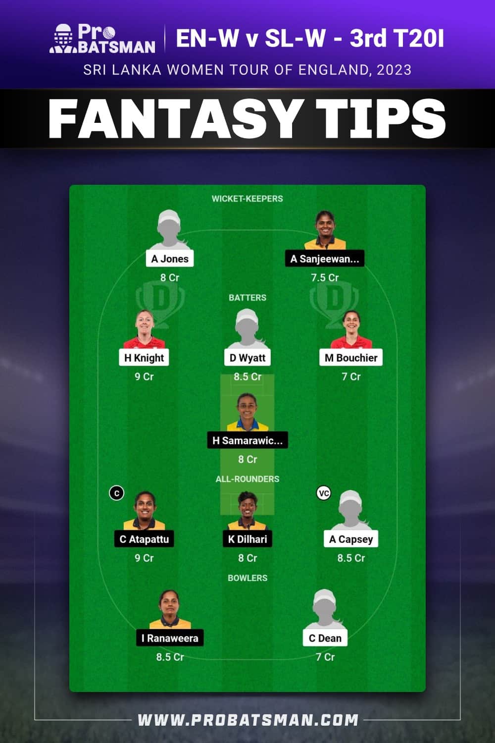 EN-W vs SL-W Dream11 Prediction - Fantasy Team 1 EN-W vs SL-W Dream11 Prediction - Fantasy Team 1