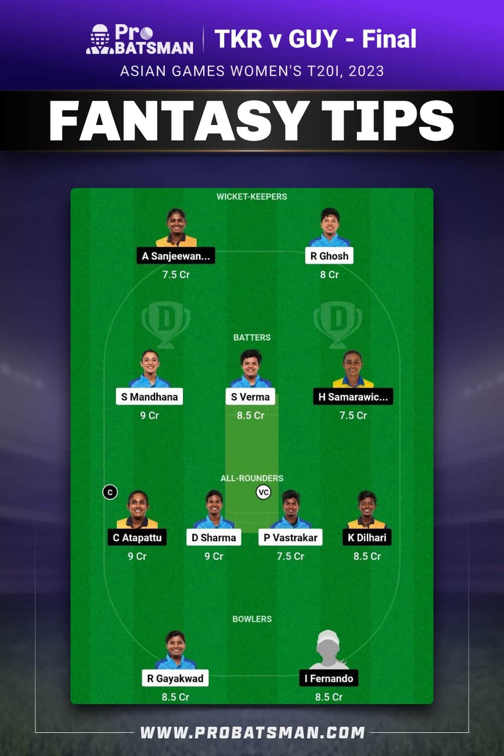 IN-W vs SL-W Dream11 Prediction - Fantasy Team 1