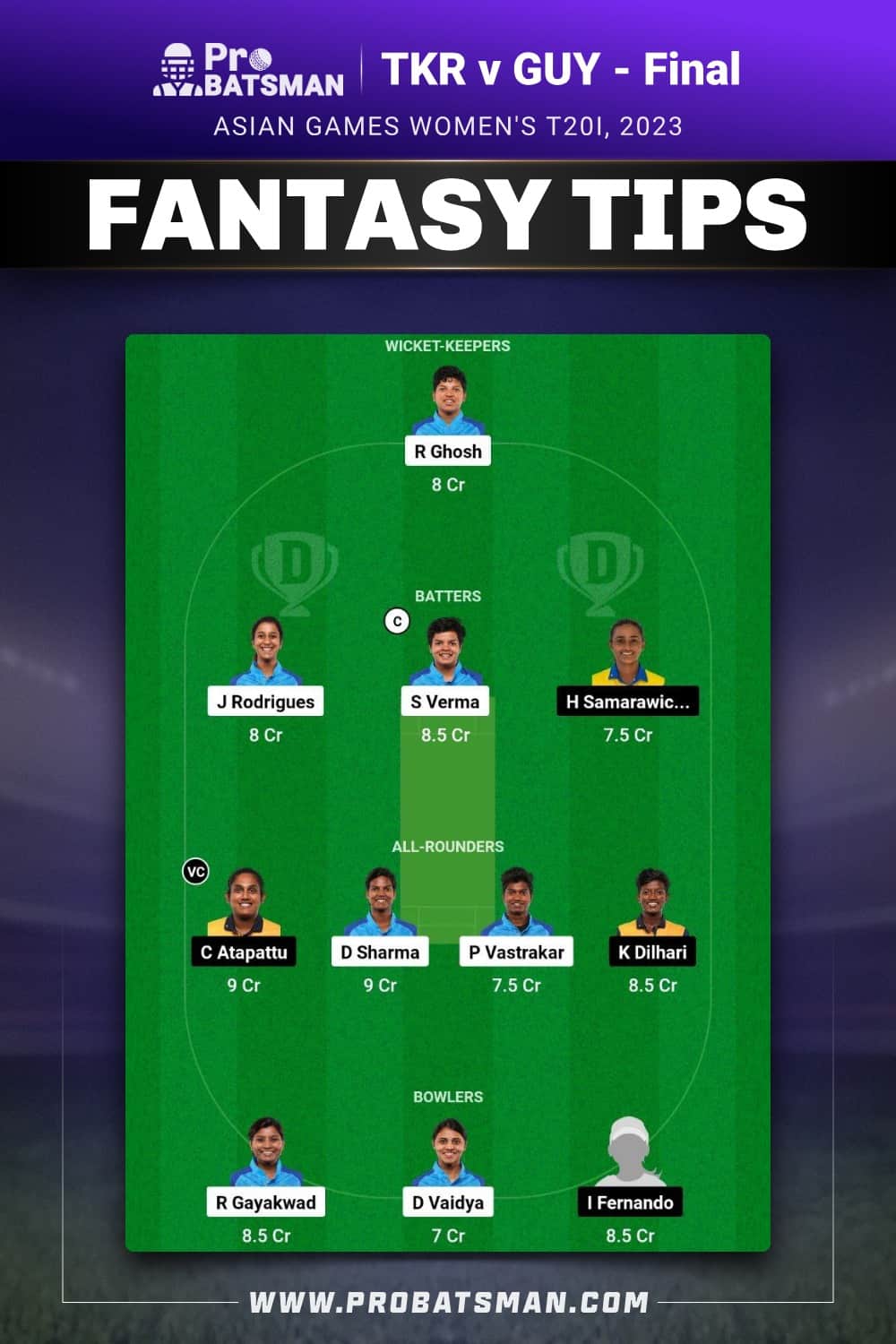 IN-W vs SL-W Dream11 Prediction - Fantasy Team 2