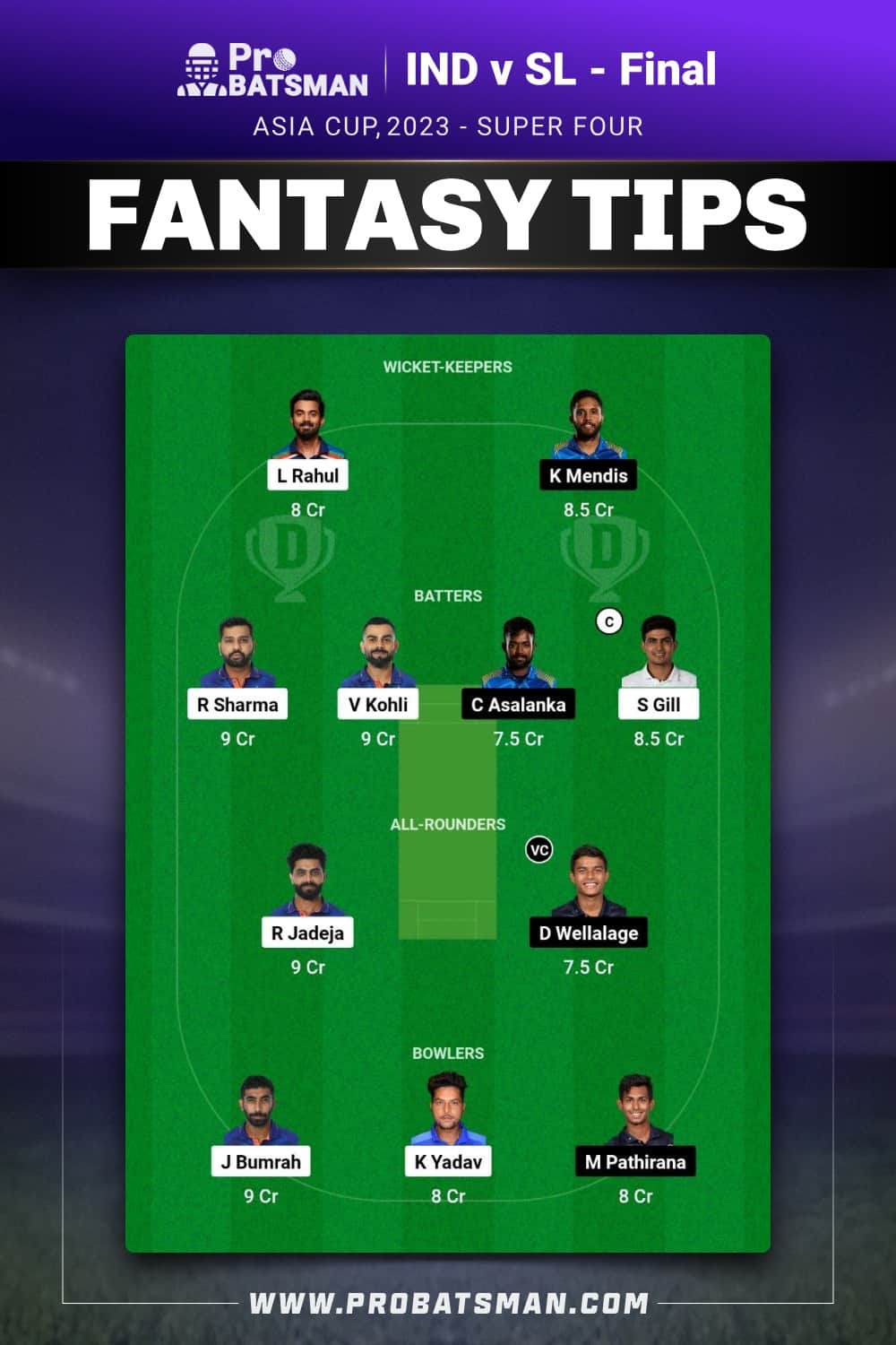 IND vs SL Dream11 Prediction - Fantasy Team 1