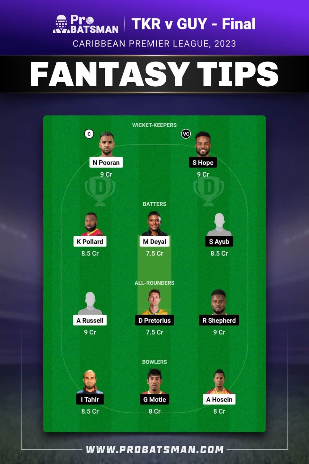 TKR vs GUY Dream11 Prediction - Fantasy Team 1 TKR vs GUY Dream11 Prediction - Fantasy Team 1