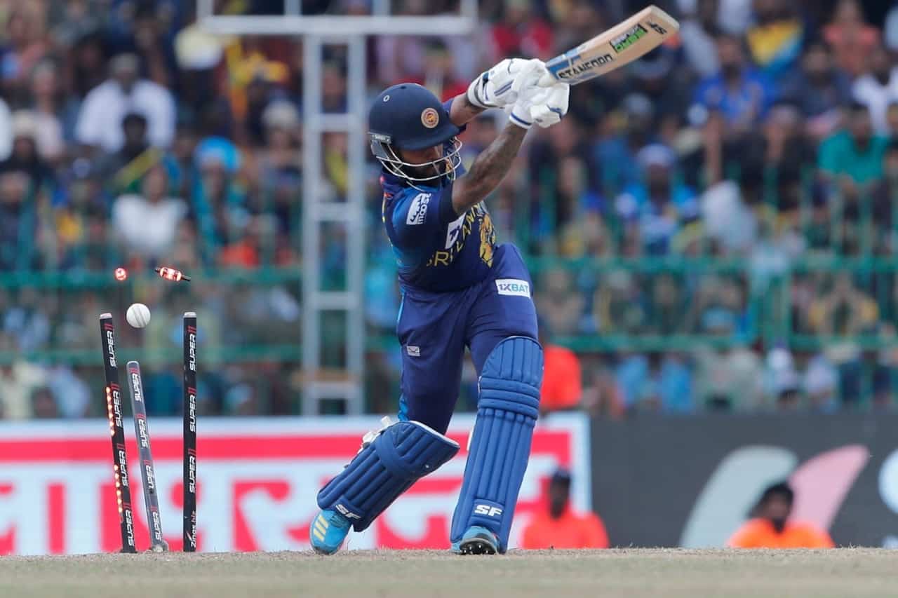 Kusal Mendis bowled by Mohammed Siraj during the Asia Cup Final match between India vs Sri Lanka