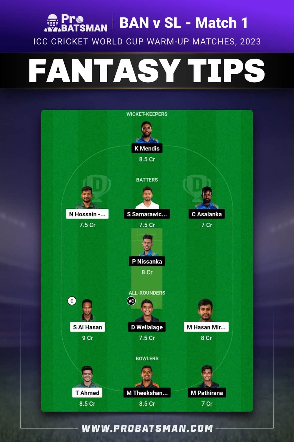 BAN vs SL Dream11 Prediction - Fantasy Team 1