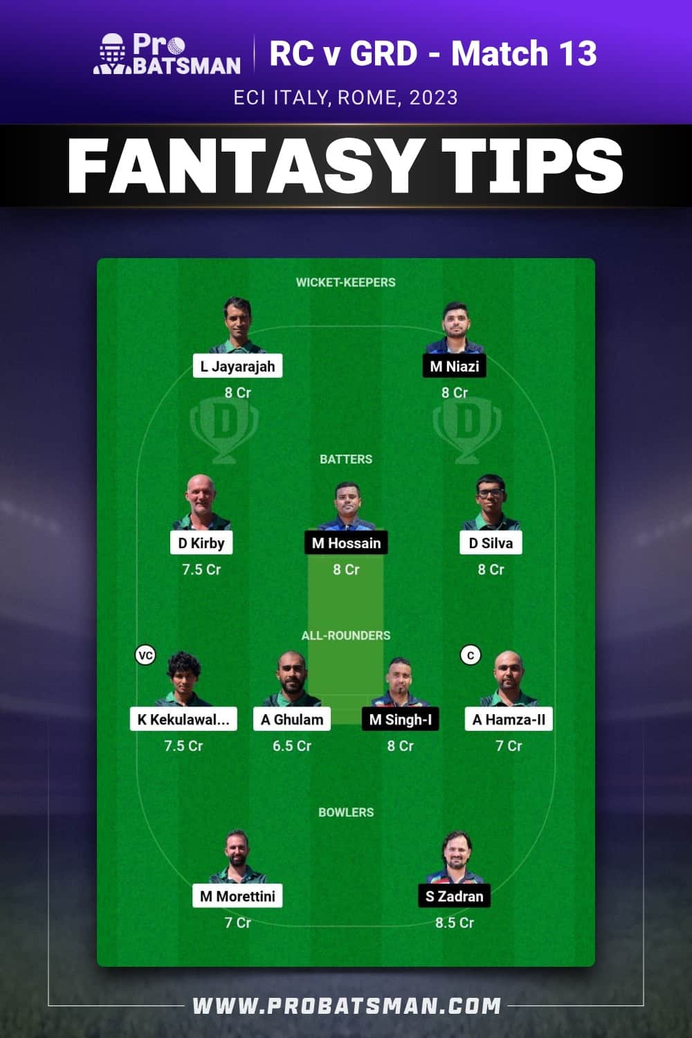 RC vs RGD Dream11 Prediction - Fantasy Team 2 RC vs RGD Dream11 Prediction - Fantasy Team 2