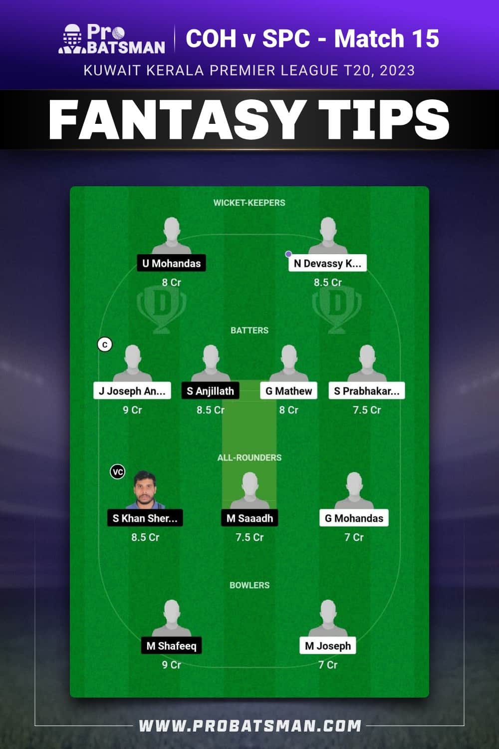 COH vs SPC Dream11 Prediction - Fantasy Team 1 COH vs SPC Dream11 Prediction - Fantasy Team 1