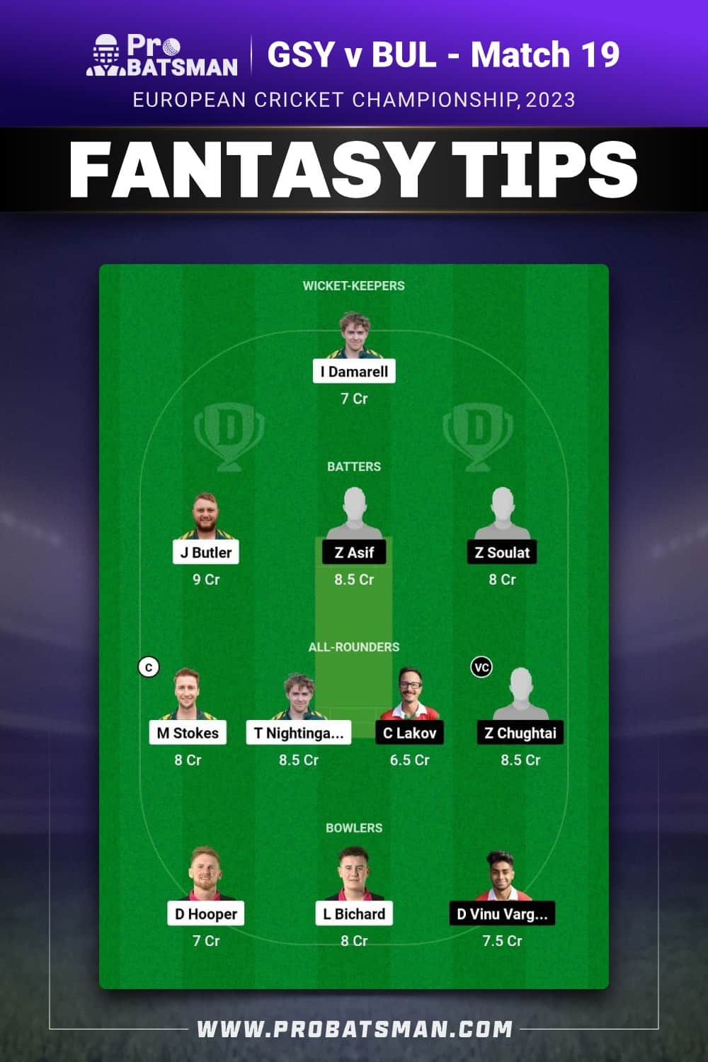 GSY vs BUL Dream11 Prediction - Fantasy Team 1 GSY vs BUL Dream11 Prediction - Fantasy Team 1