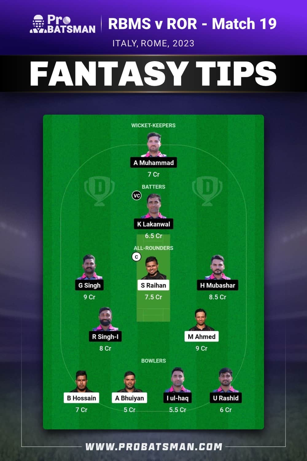 RBMS vs ROR Dream11 Prediction - Fantasy Team 2 RBMS vs ROR Dream11 Prediction - Fantasy Team 2