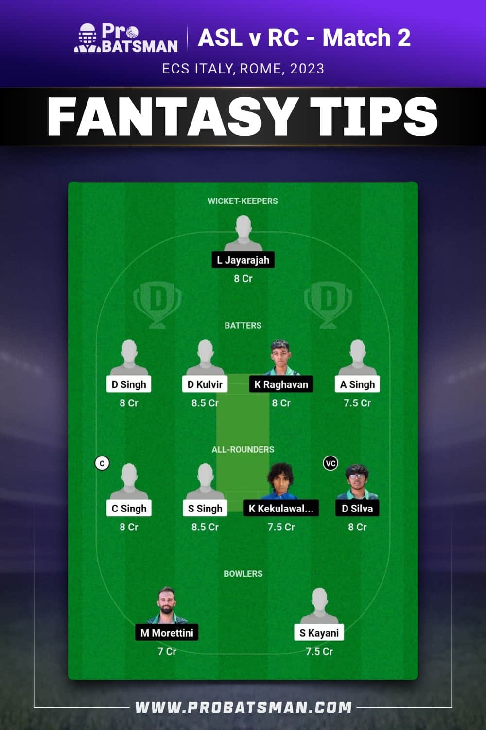 ASL vs RC Dream11 Prediction - Fantasy Team 2 ASL vs RC Dream11 Prediction - Fantasy Team 2