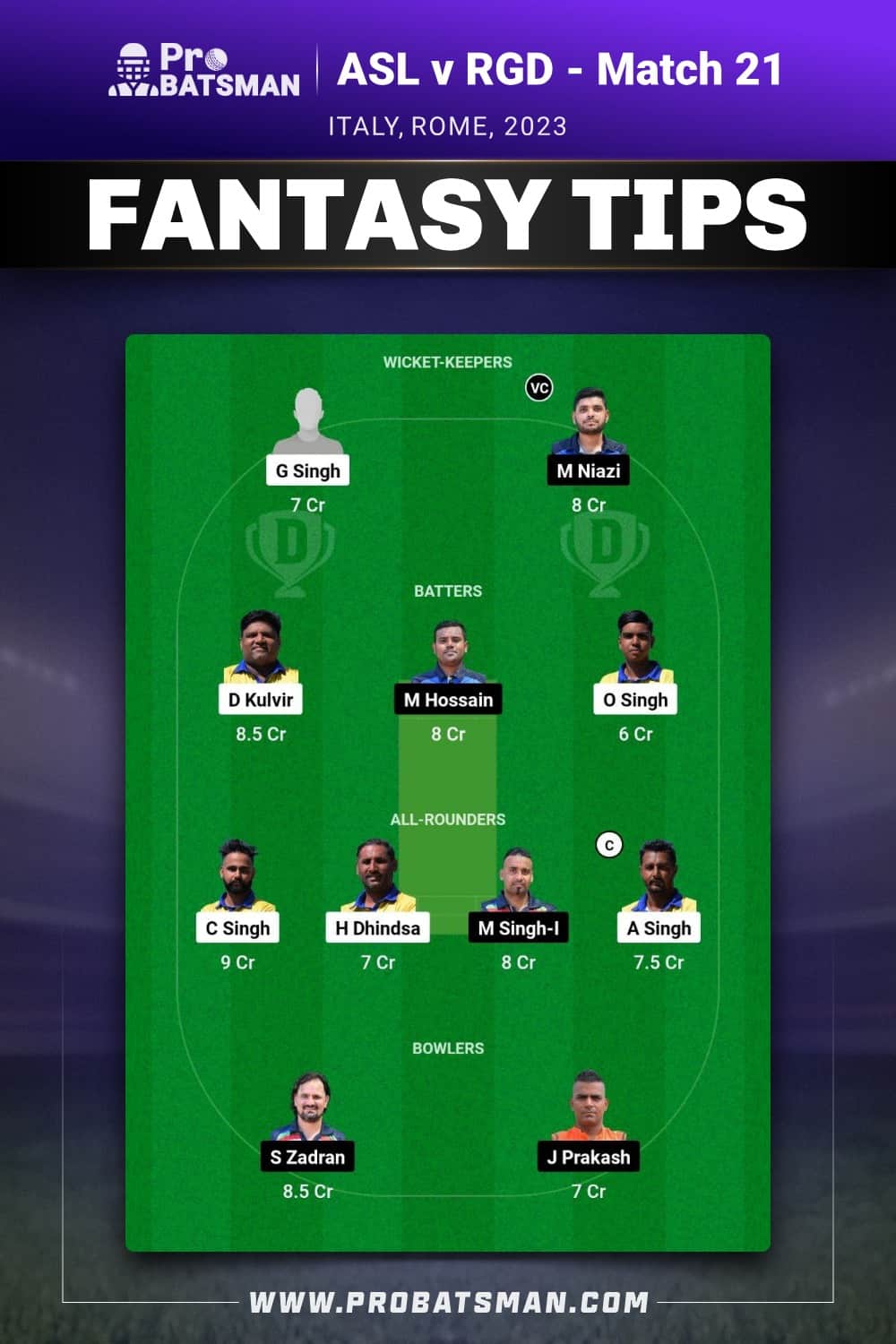 ASL vs RGD Dream11 Prediction - Fantasy Team 2 ASL vs RGD Dream11 Prediction - Fantasy Team 2
