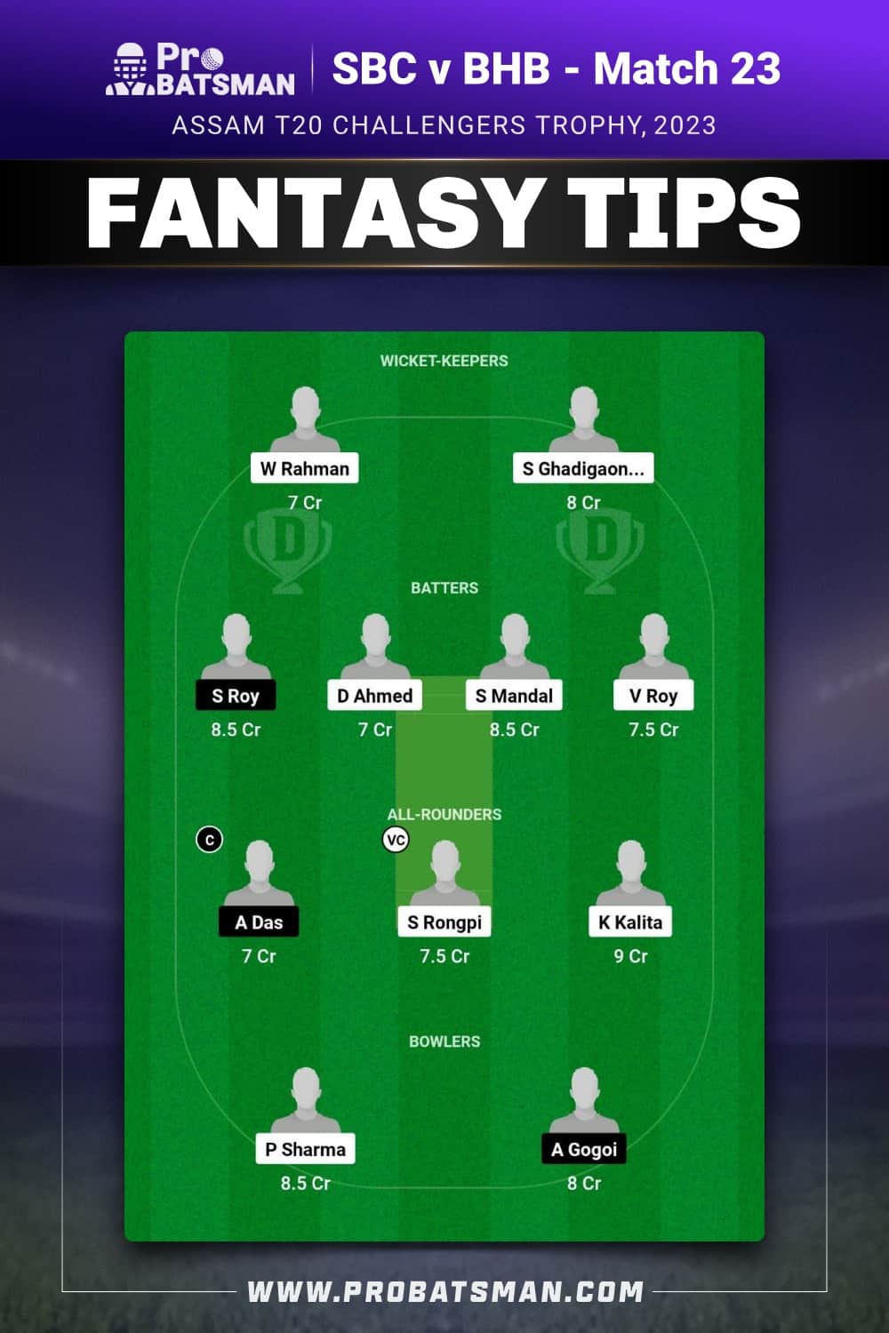 SBC vs BHB Dream11 Prediction - Fantasy Team 1 SBC vs BHB Dream11 Prediction - Fantasy Team 1