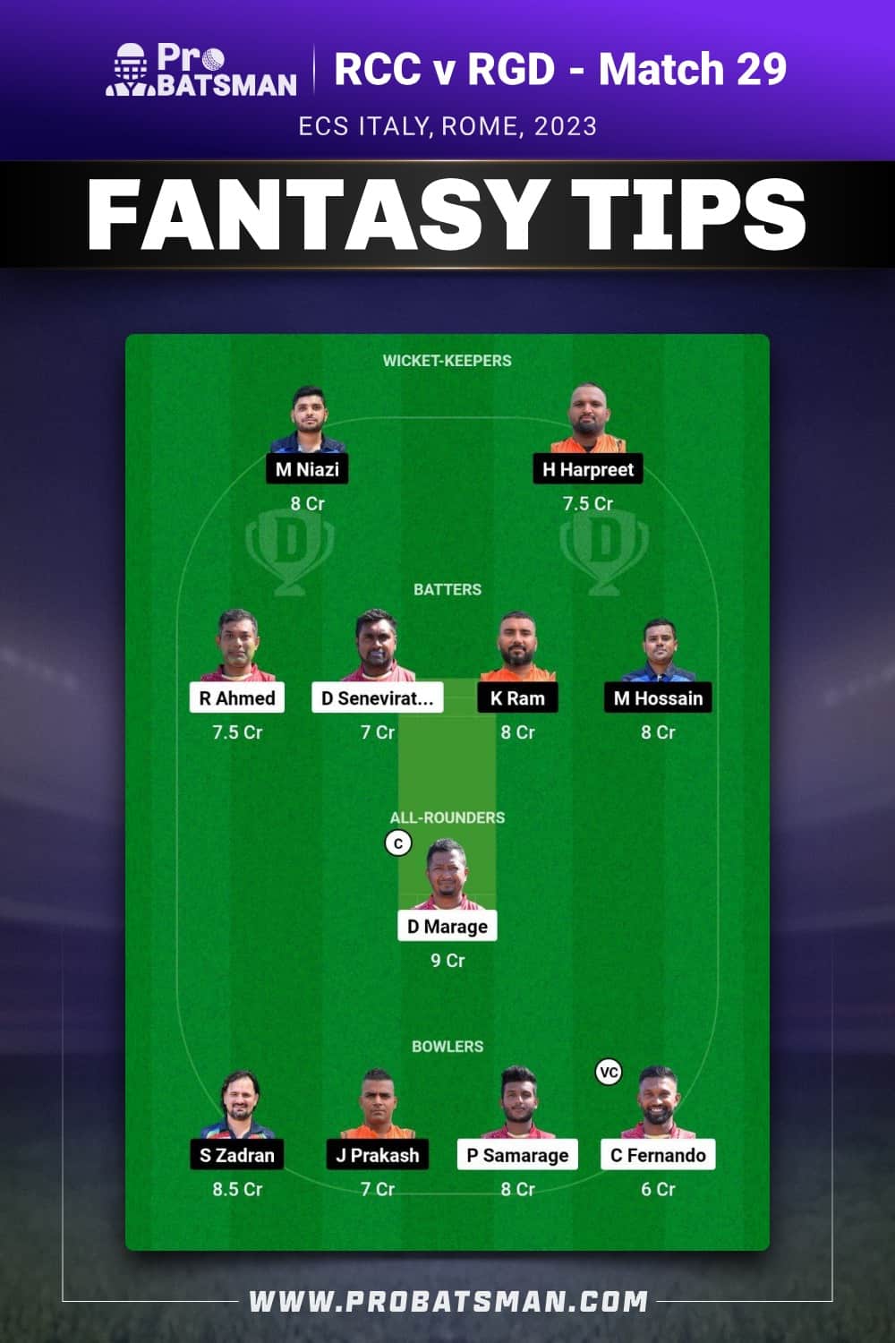 RCC vs RGD Dream11 Prediction - Fantasy Team 1 RCC vs RGD Dream11 Prediction - Fantasy Team 1