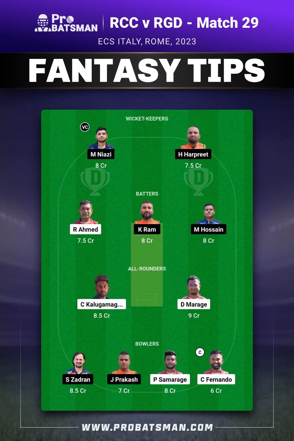 RCC vs RGD Dream11 Prediction - Fantasy Team 2 RCC vs RGD Dream11 Prediction - Fantasy Team 2