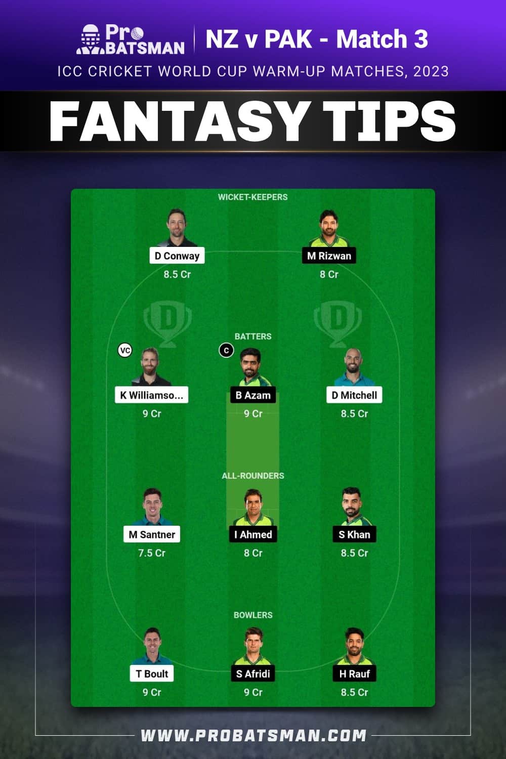 NZ vs PAK Dream11 Prediction - Fantasy Team 1