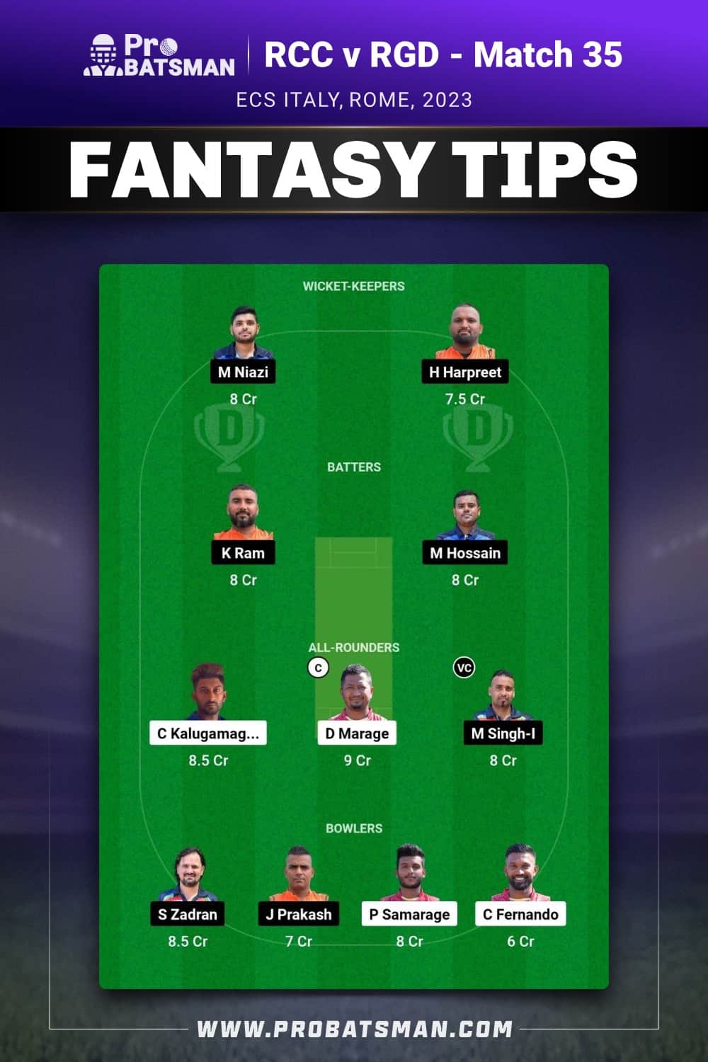 RCC vs RGD Dream11 Prediction - Fantasy Team 1 RCC vs RGD Dream11 Prediction - Fantasy Team 1