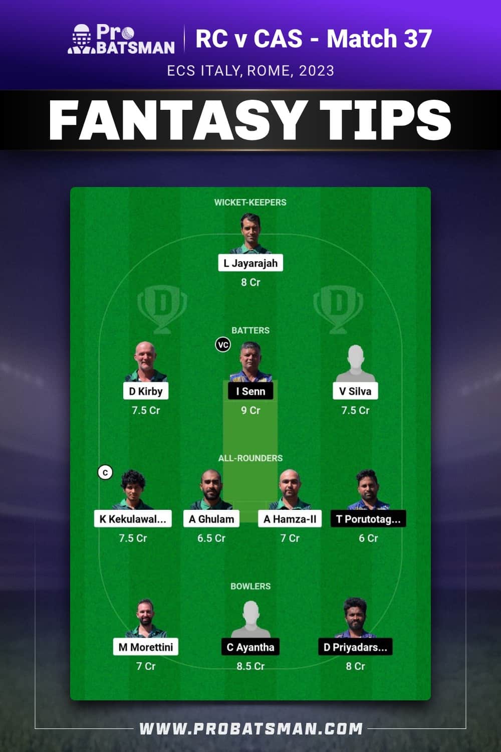 RC vs CAS Dream11 Prediction - Fantasy Team 2 RC vs CAS Dream11 Prediction - Fantasy Team 2