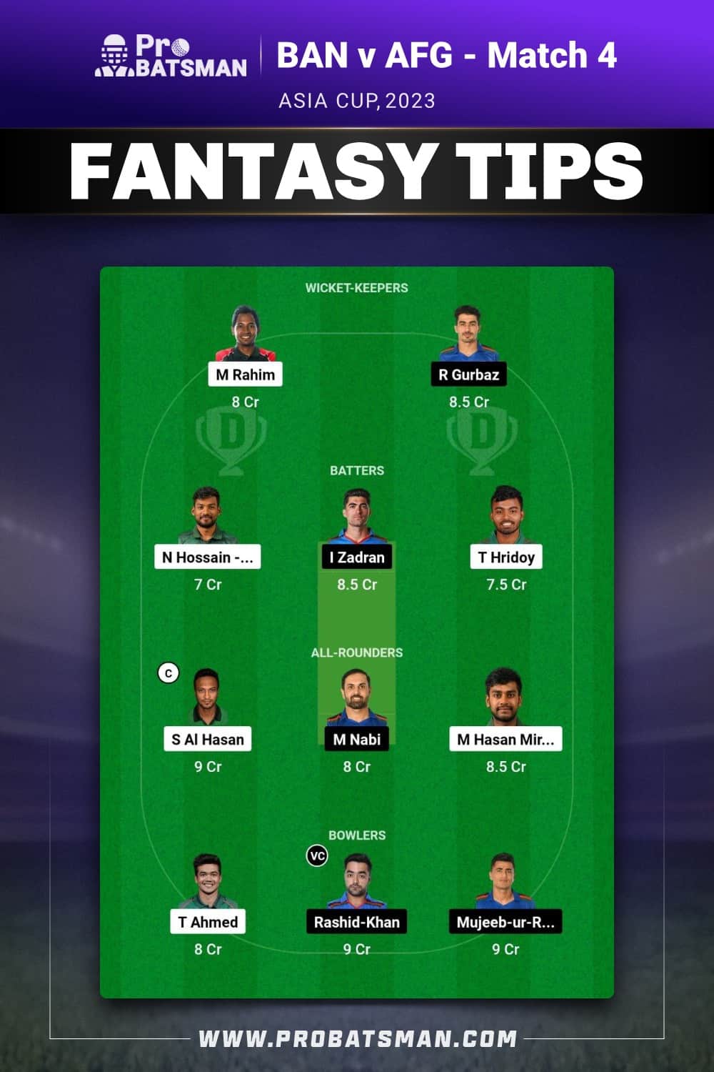 BAN vs AFG Dream11 Prediction - Fantasy Team 1