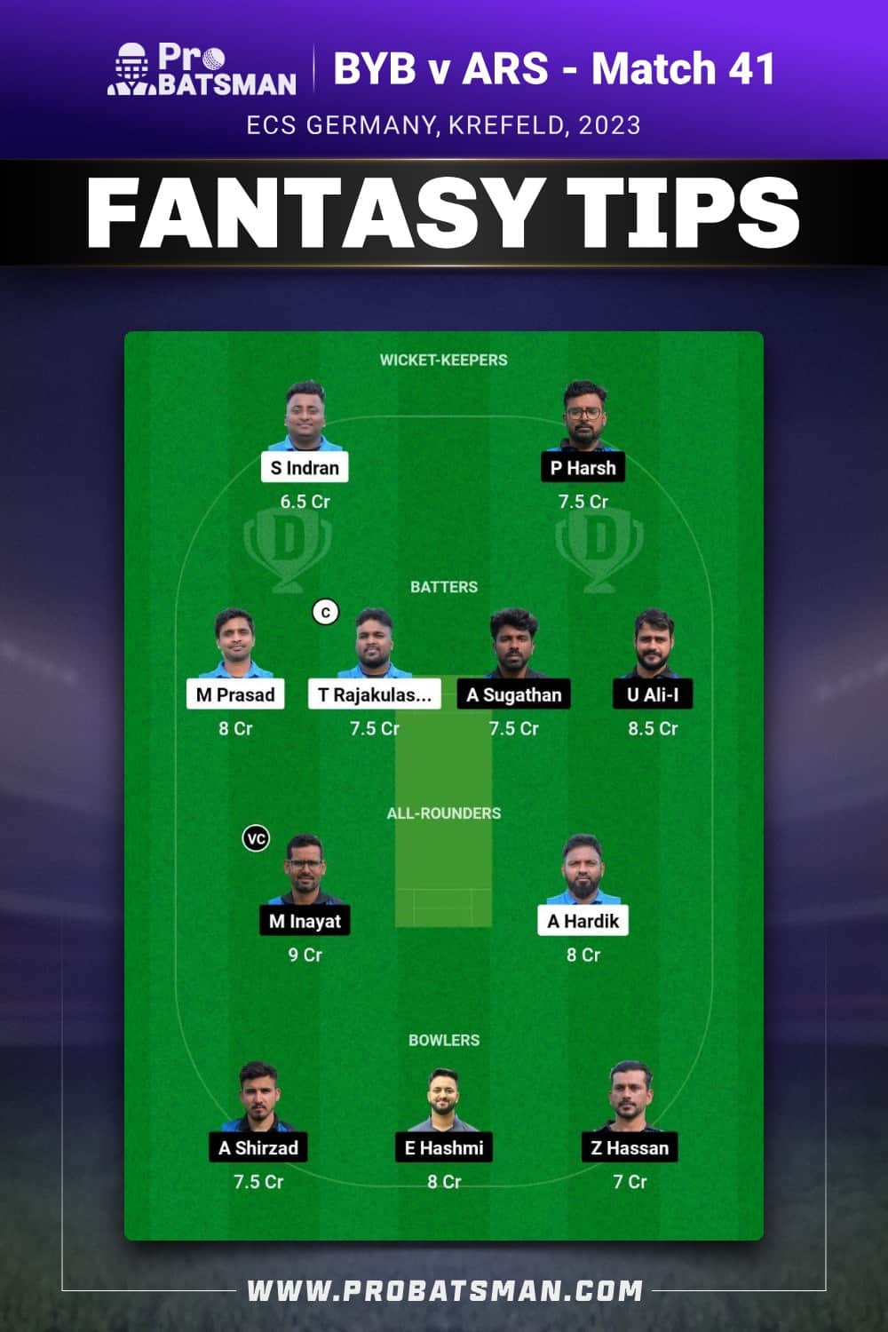 BYB vs ARS Dream11 Prediction - Fantasy Team 2 BYB vs ARS Dream11 Prediction - Fantasy Team 2