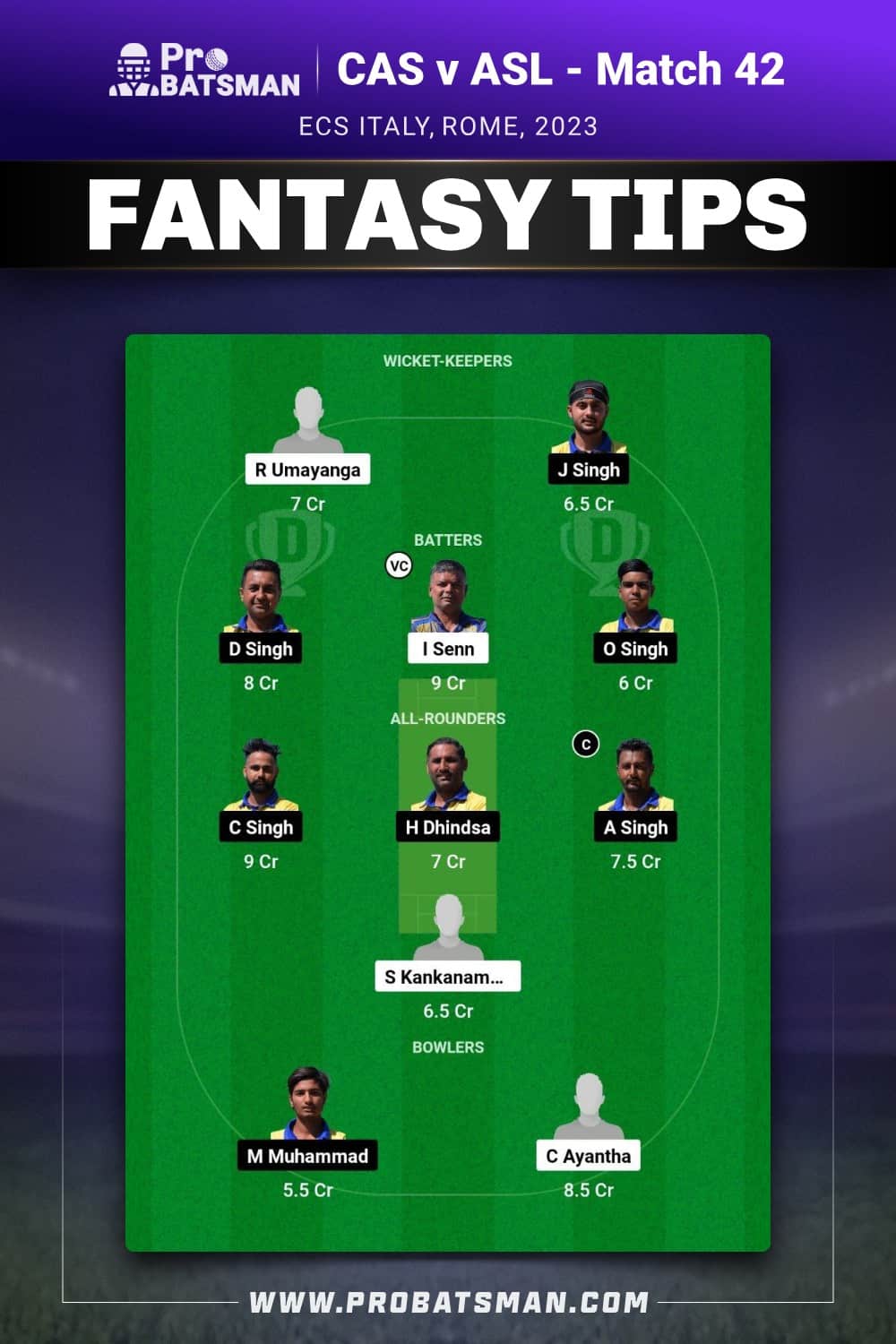 CAS vs ASL Dream11 Prediction - Fantasy Team 1 CAS vs ASL Dream11 Prediction - Fantasy Team 1