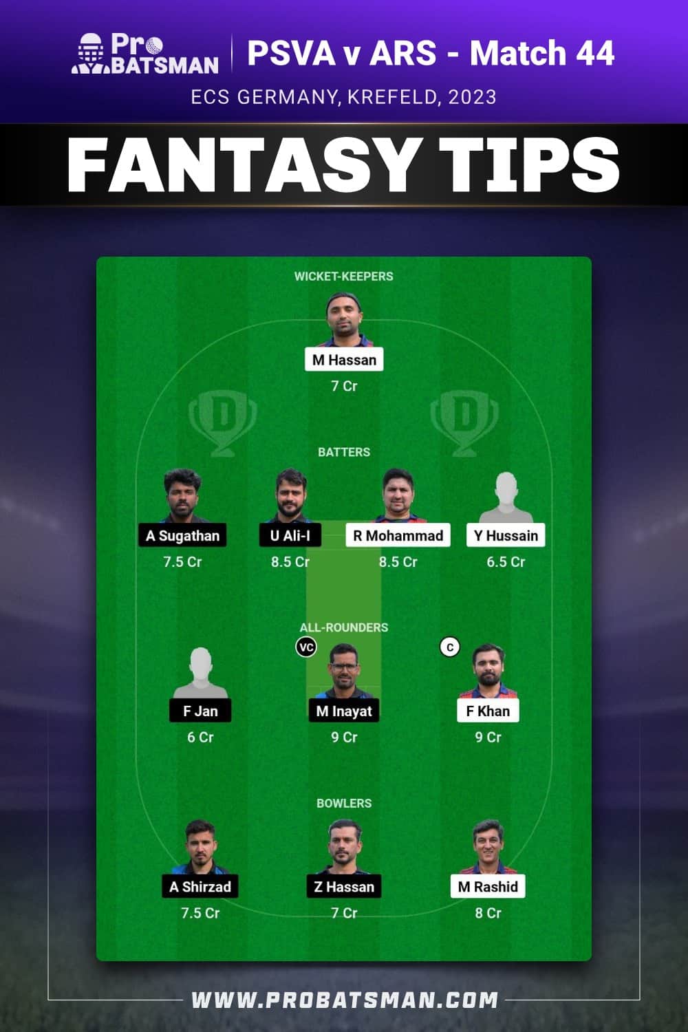 PSVA vs ARS Dream11 Prediction - Fantasy Team 1 PSVA vs ARS Dream11 Prediction - Fantasy Team 1