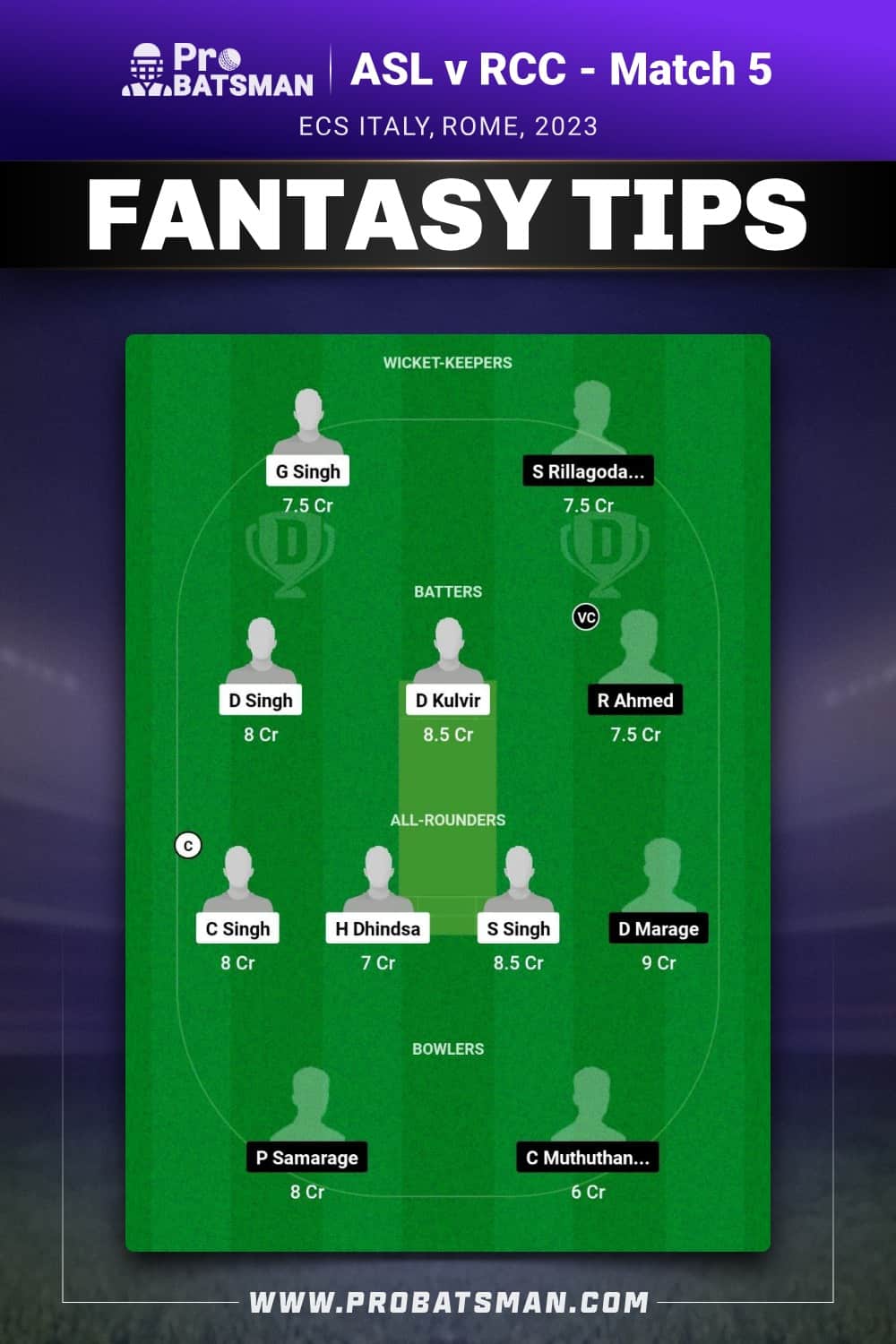 ASL vs RCC Dream11 Prediction - Fantasy Team 2 ASL vs RCC Dream11 Prediction - Fantasy Team 2