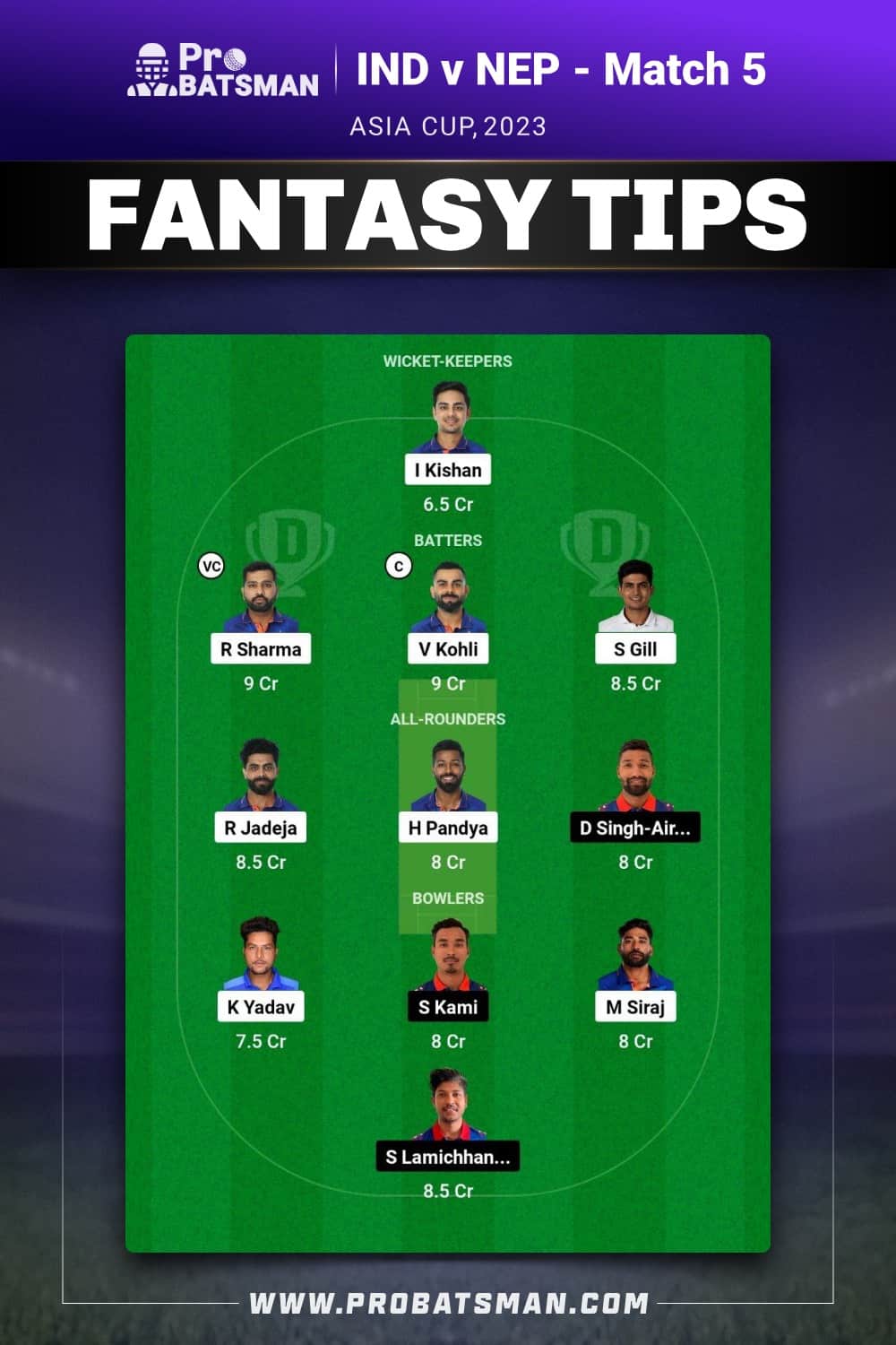 IND vs NEP Dream11 Prediction - Fantasy Team 1 IND vs NEP Dream11 Prediction - Fantasy Team 1