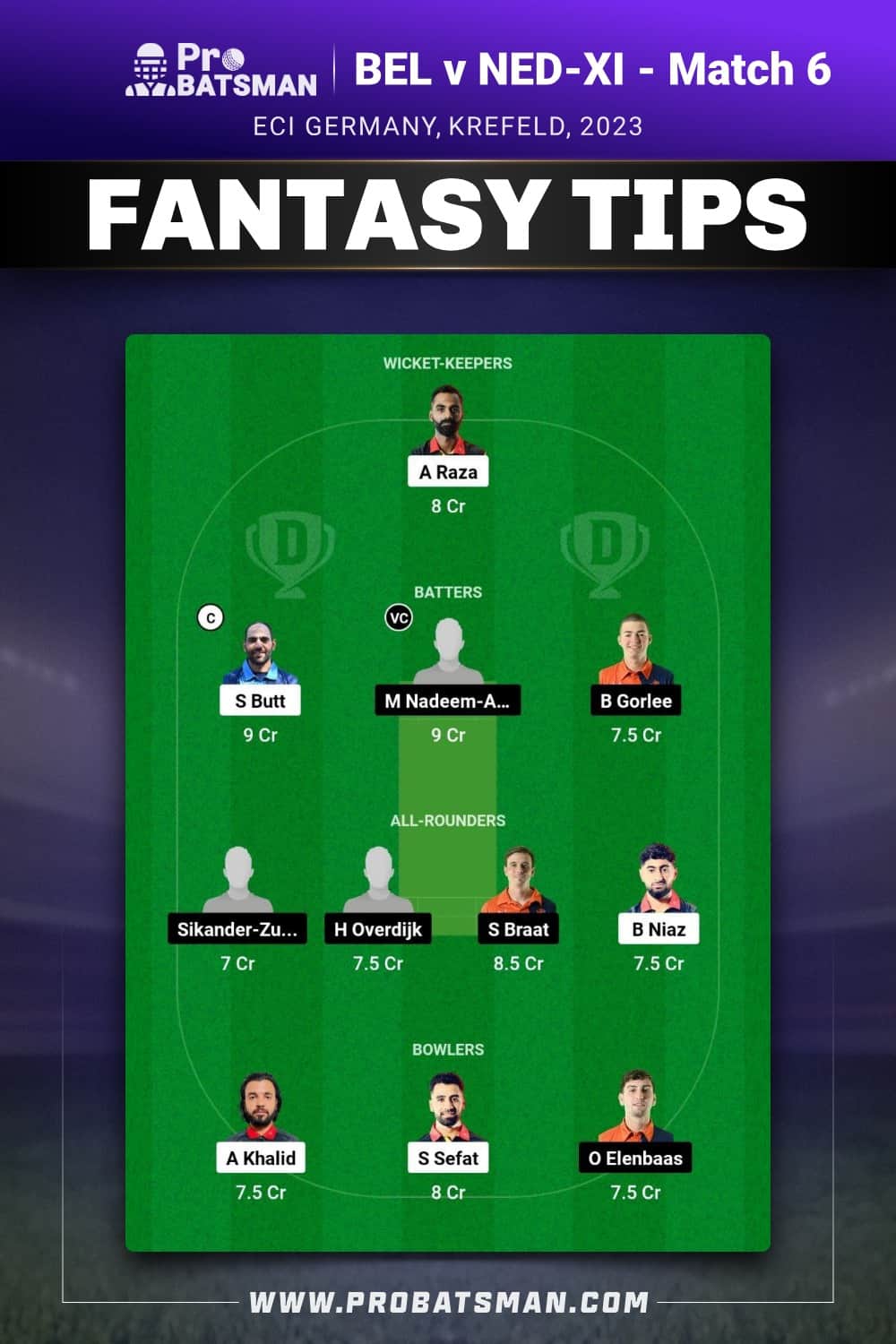 BEL vs NED-XI Dream11 Prediction - Fantasy Team 2 BEL vs NED-XI Dream11 Prediction - Fantasy Team 2
