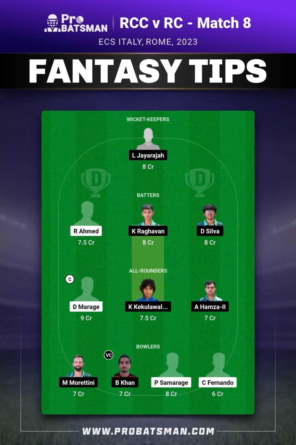 RCC vs RC Dream11 Prediction - Fantasy Team 1 RCC vs RC Dream11 Prediction - Fantasy Team 1