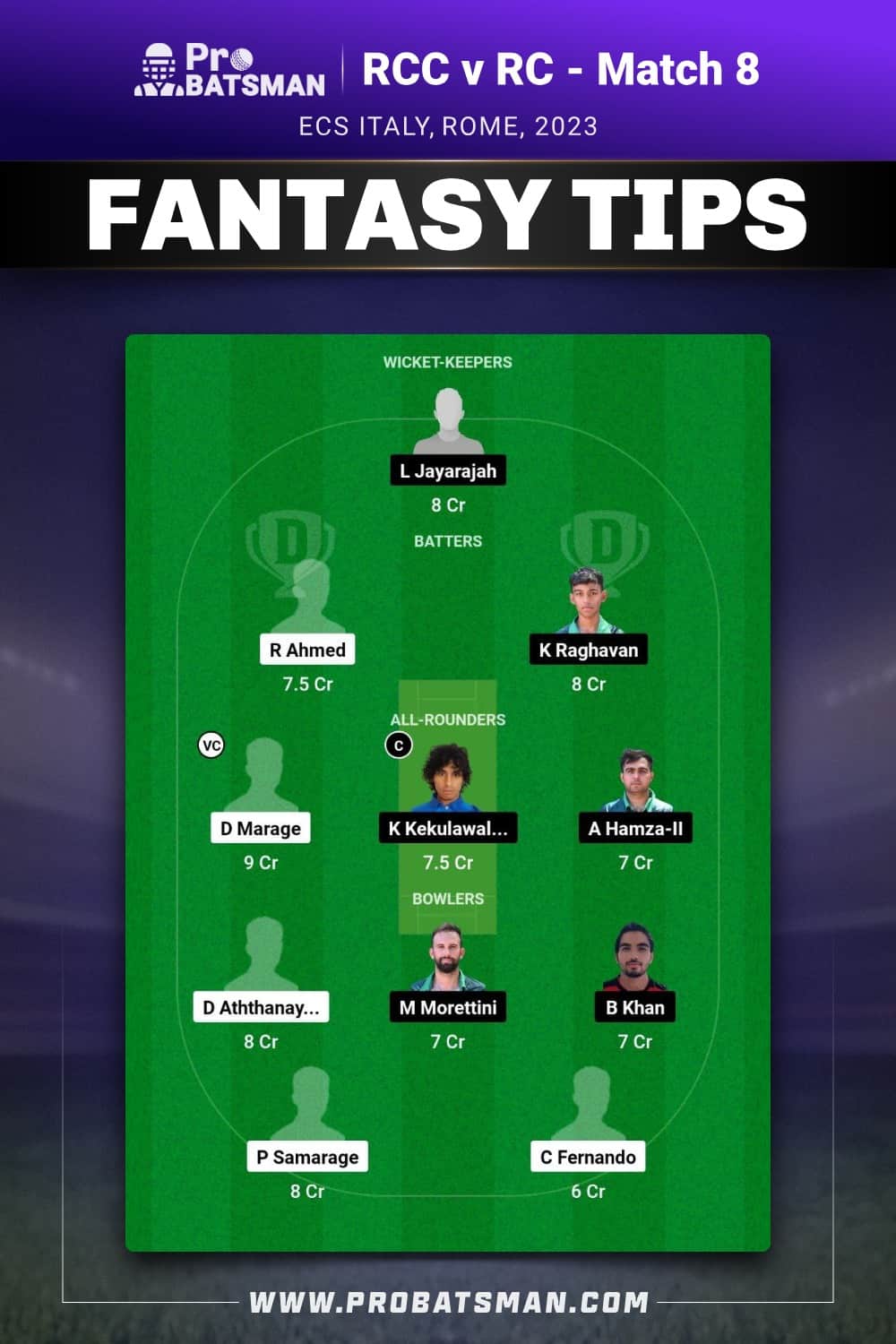 RCC vs RC Dream11 Prediction - Fantasy Team 2 RCC vs RC Dream11 Prediction - Fantasy Team 2