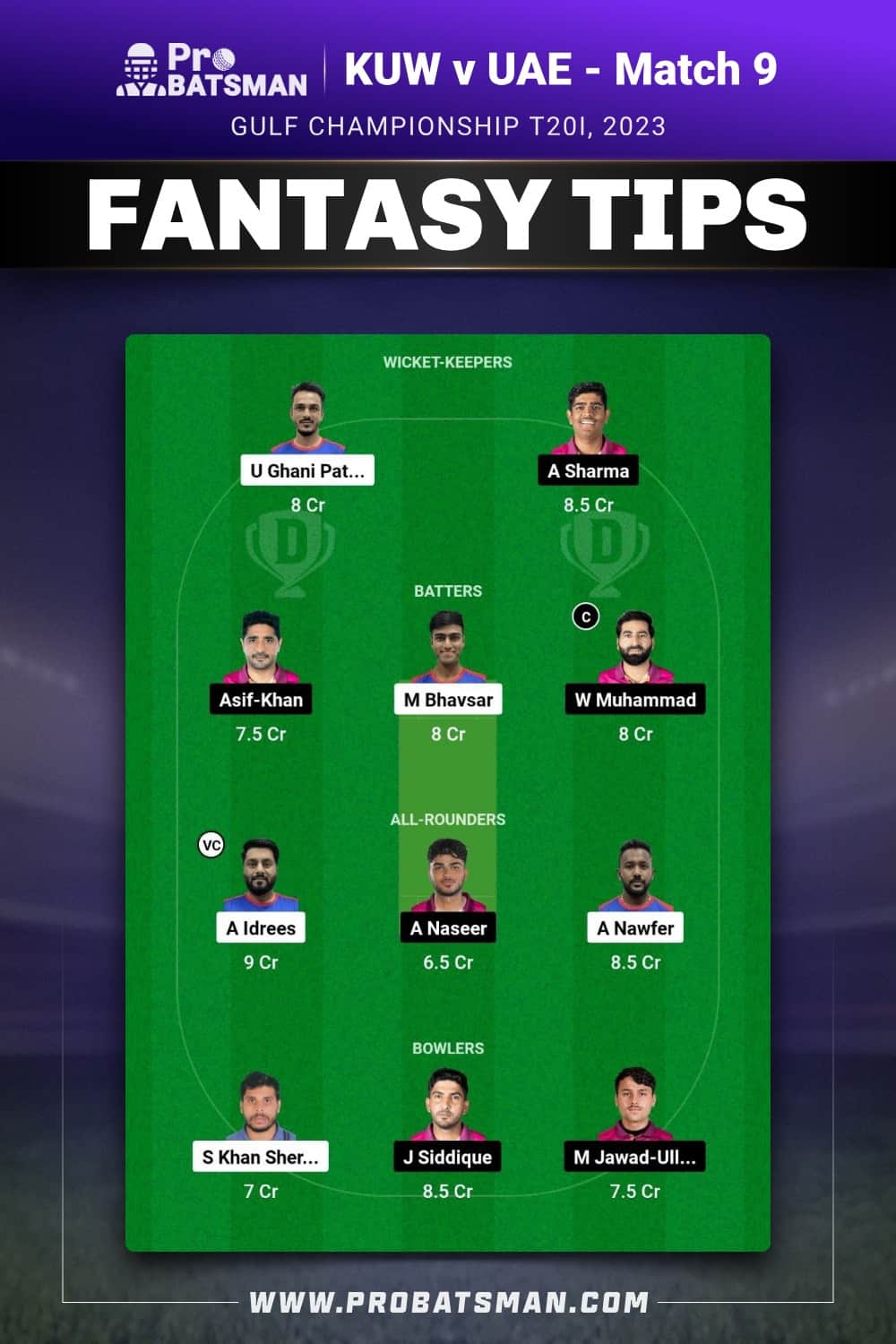 KUW vs UAE Dream11 Prediction - Fantasy Team 1 KUW vs UAE Dream11 Prediction - Fantasy Team 1