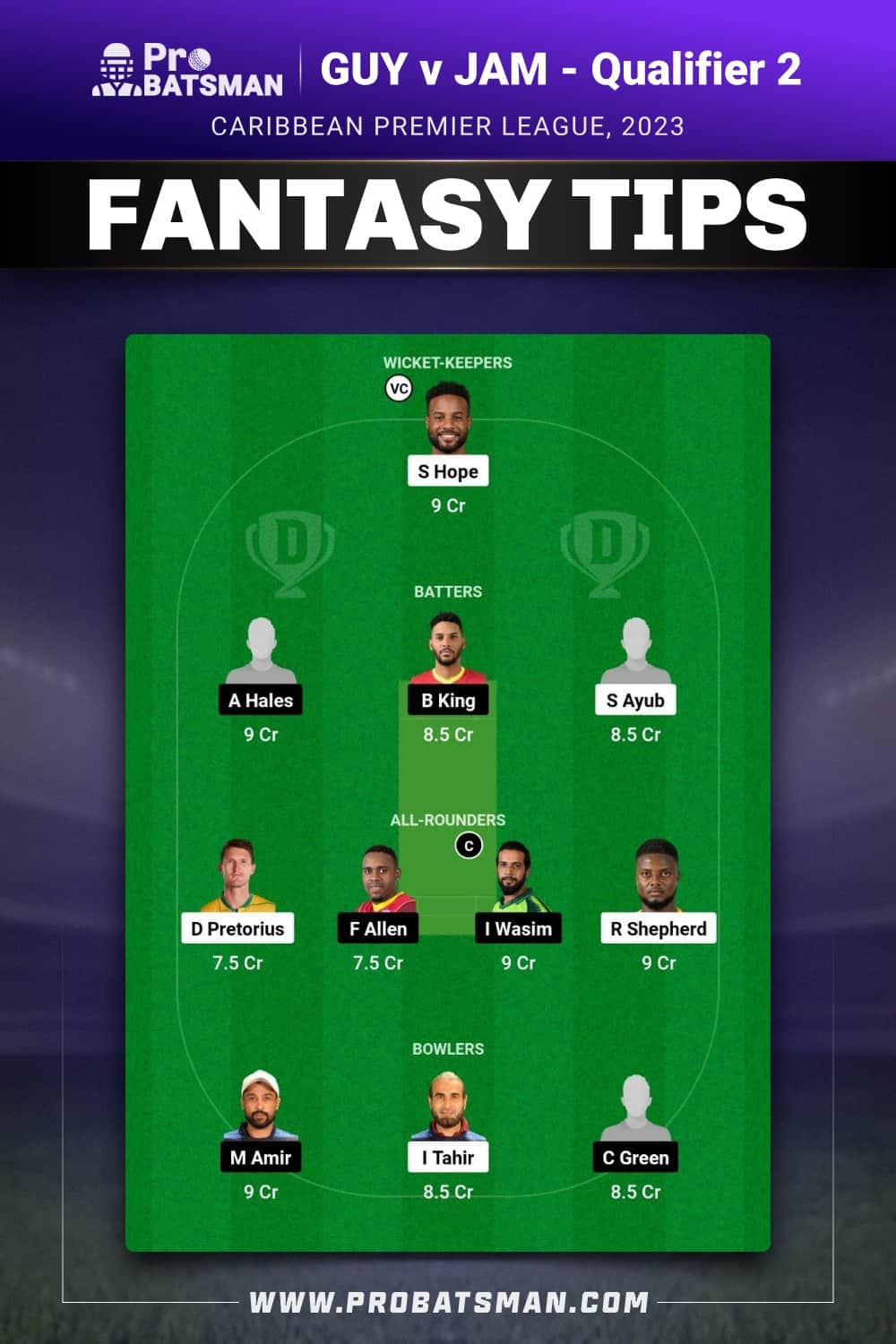 GUY vs JAM Dream11 Prediction - Fantasy Team 1 GUY vs JAM Dream11 Prediction - Fantasy Team 1