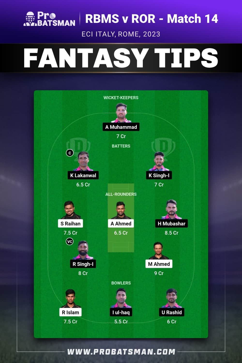 RBMS vs ROR Dream11 Prediction - Fantasy Team 1 RBMS vs ROR Dream11 Prediction - Fantasy Team 1
