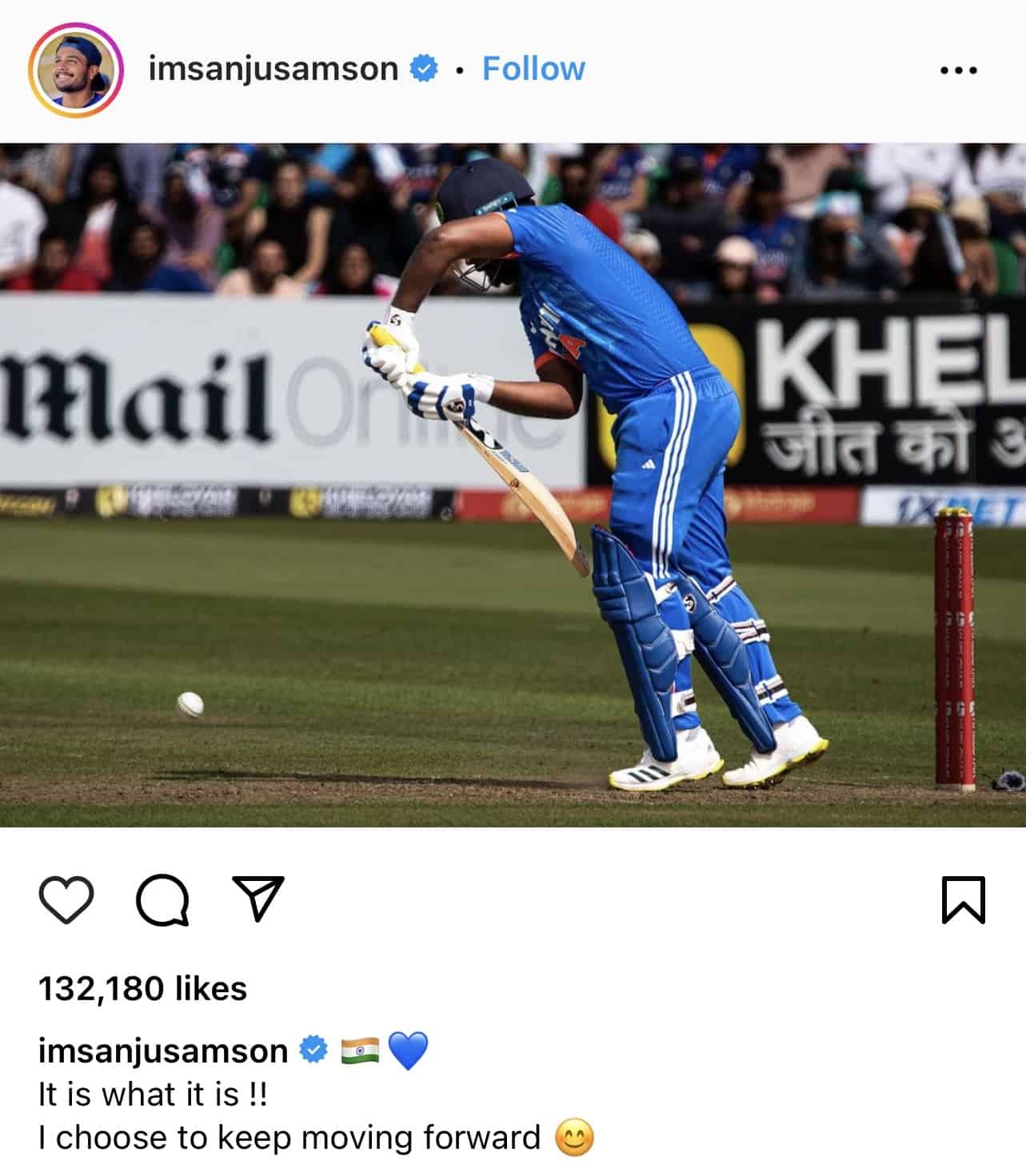 Sanju Samson Instagram Post amid Not Selected for IND vs AUS 2023