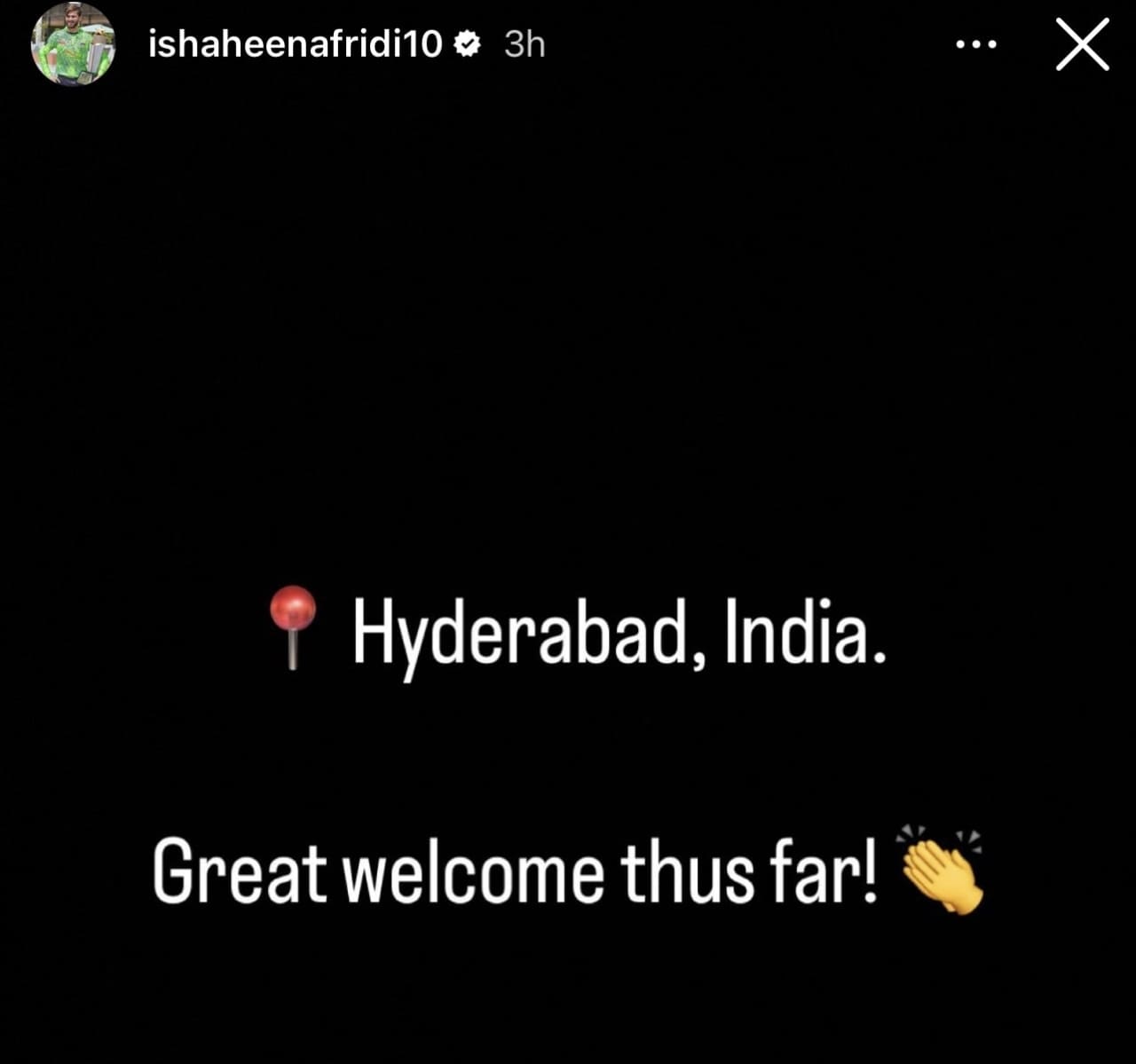 Shaheen Afridi Instagram Story on India Arrival