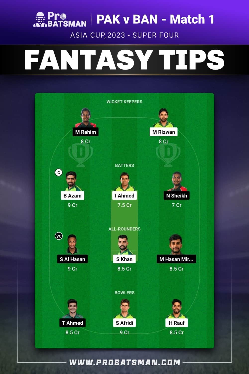 PAK vs BAN Dream11 Prediction - Fantasy Team 1 PAK vs BAN Dream11 Prediction - Fantasy Team 1