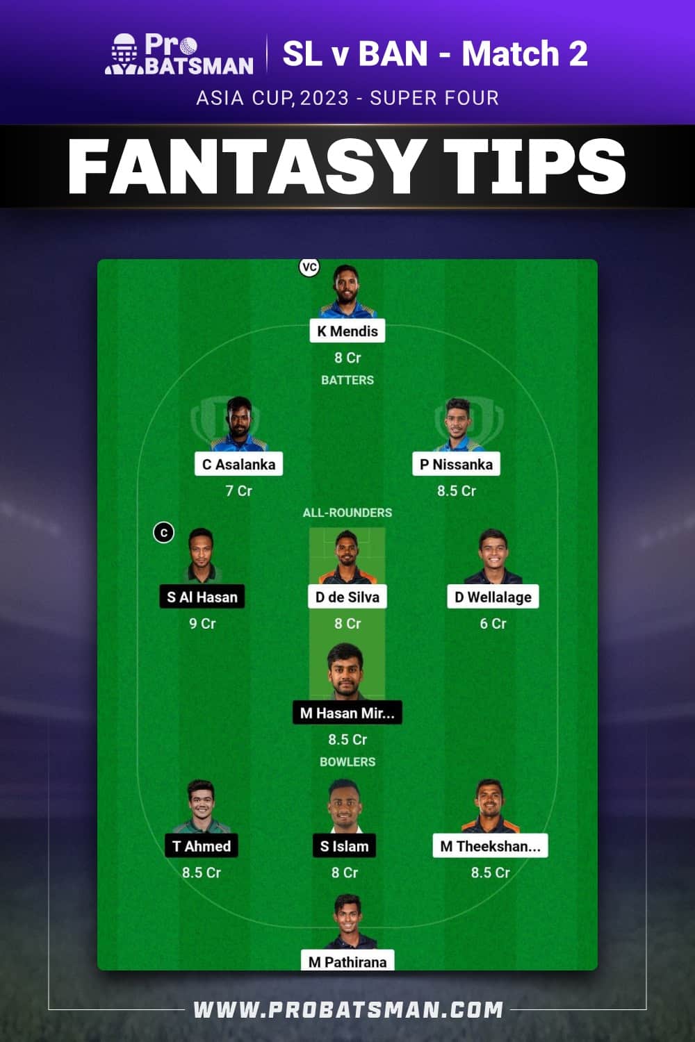 SL vs BAN Dream11 Prediction - Fantasy Team 2