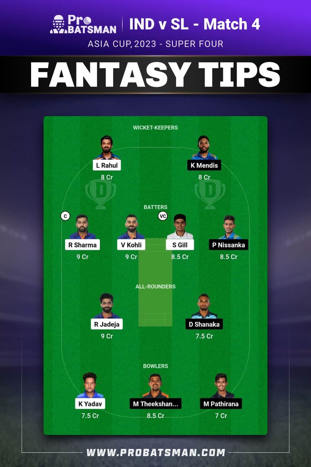 IND vs SL Dream11 Prediction - Fantasy Team 1