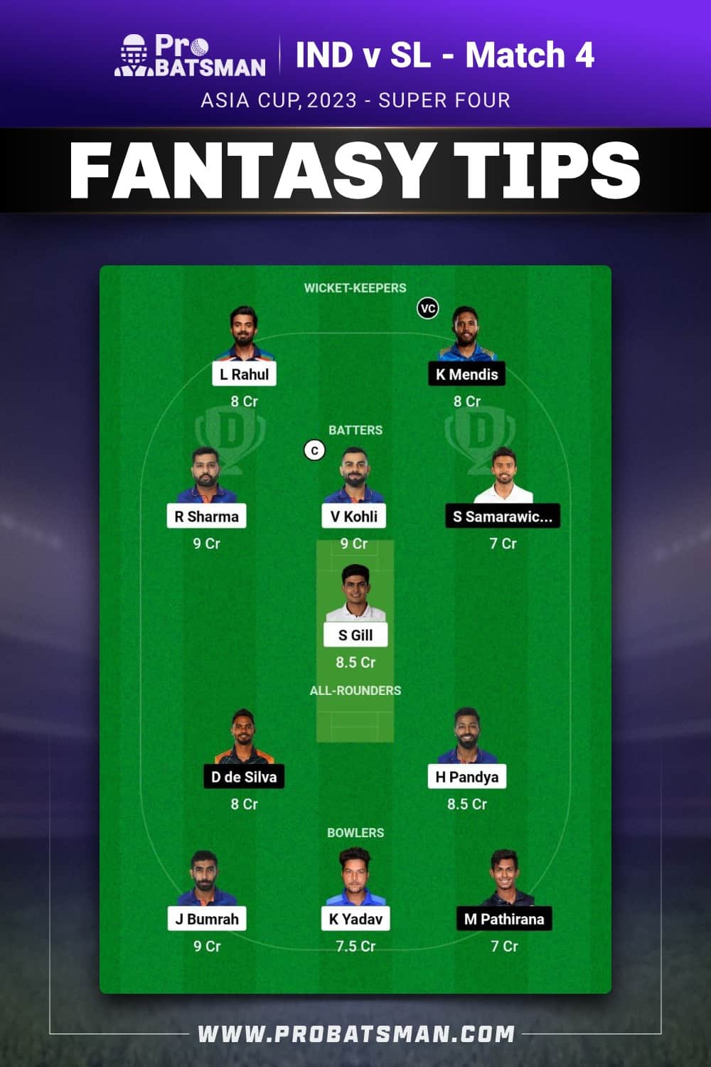 IND vs SL Dream11 Prediction - Fantasy Team 2