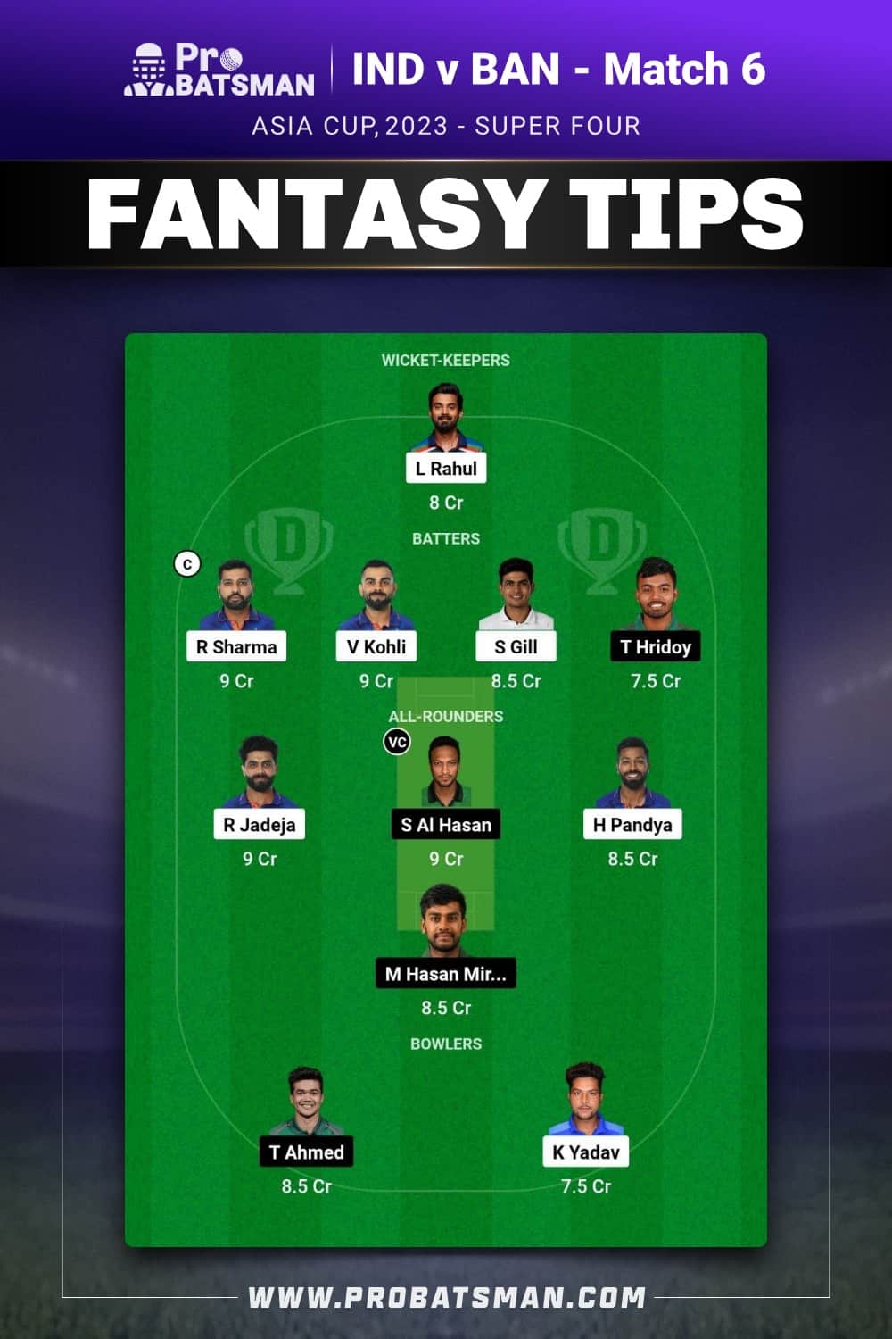 IND vs BAN Dream11 Prediction With Stats, Pitch Report & Player Record of Asia Cup, 2023 For Super-Four Match 6