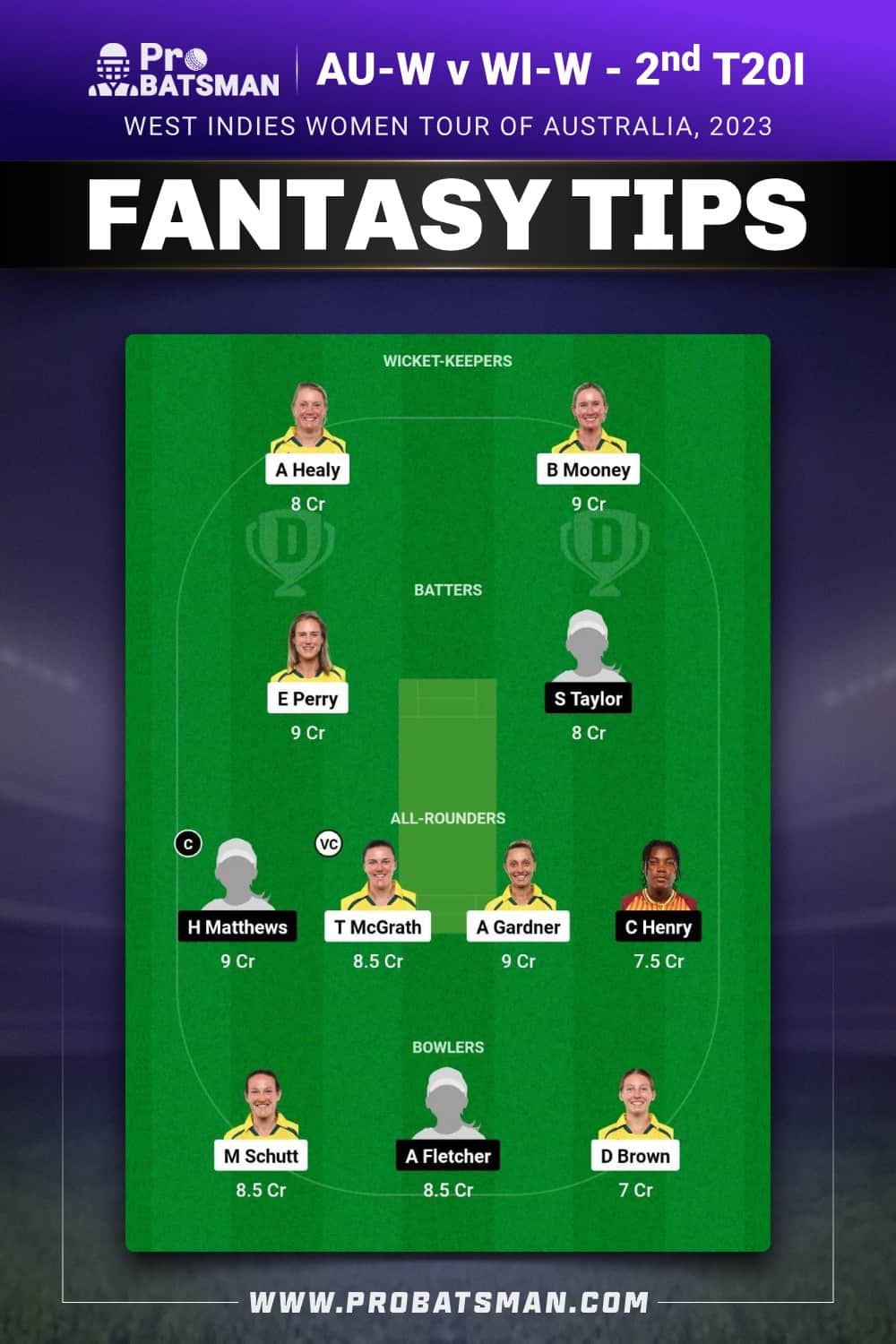 AU-W vs WI-W Dream11 Prediction - Fantasy Team 1 AU-W vs WI-W Dream11 Prediction - Fantasy Team 1