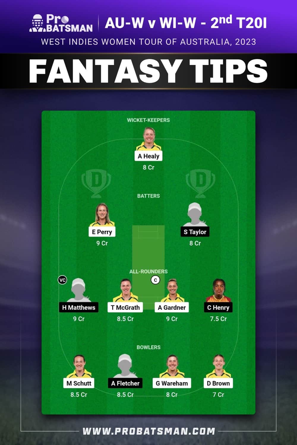 AU-W vs WI-W Dream11 Prediction - Fantasy Team 2 AU-W vs WI-W Dream11 Prediction - Fantasy Team 2