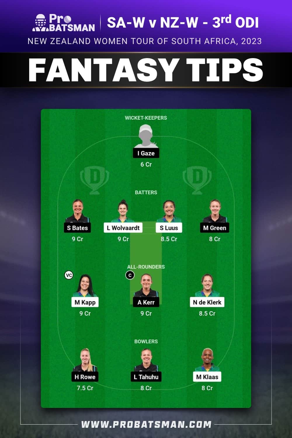 SA-W vs NZ-W Dream11 Prediction - Fantasy Team 2 SA-W vs NZ-W Dream11 Prediction - Fantasy Team 2
