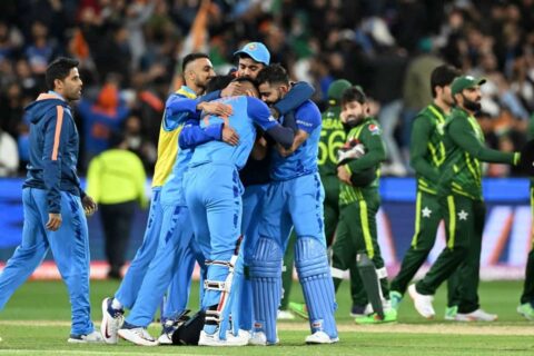 India players celebrate victory over Pakistan
