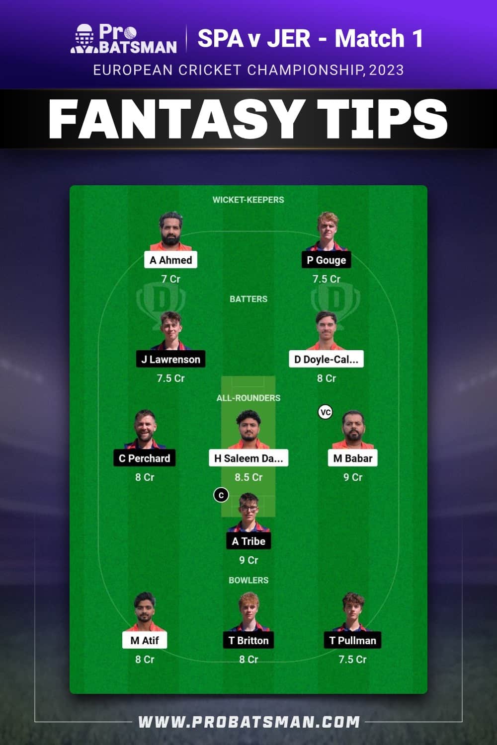 SPA vs JER Dream11 Prediction - Fantasy Team 1