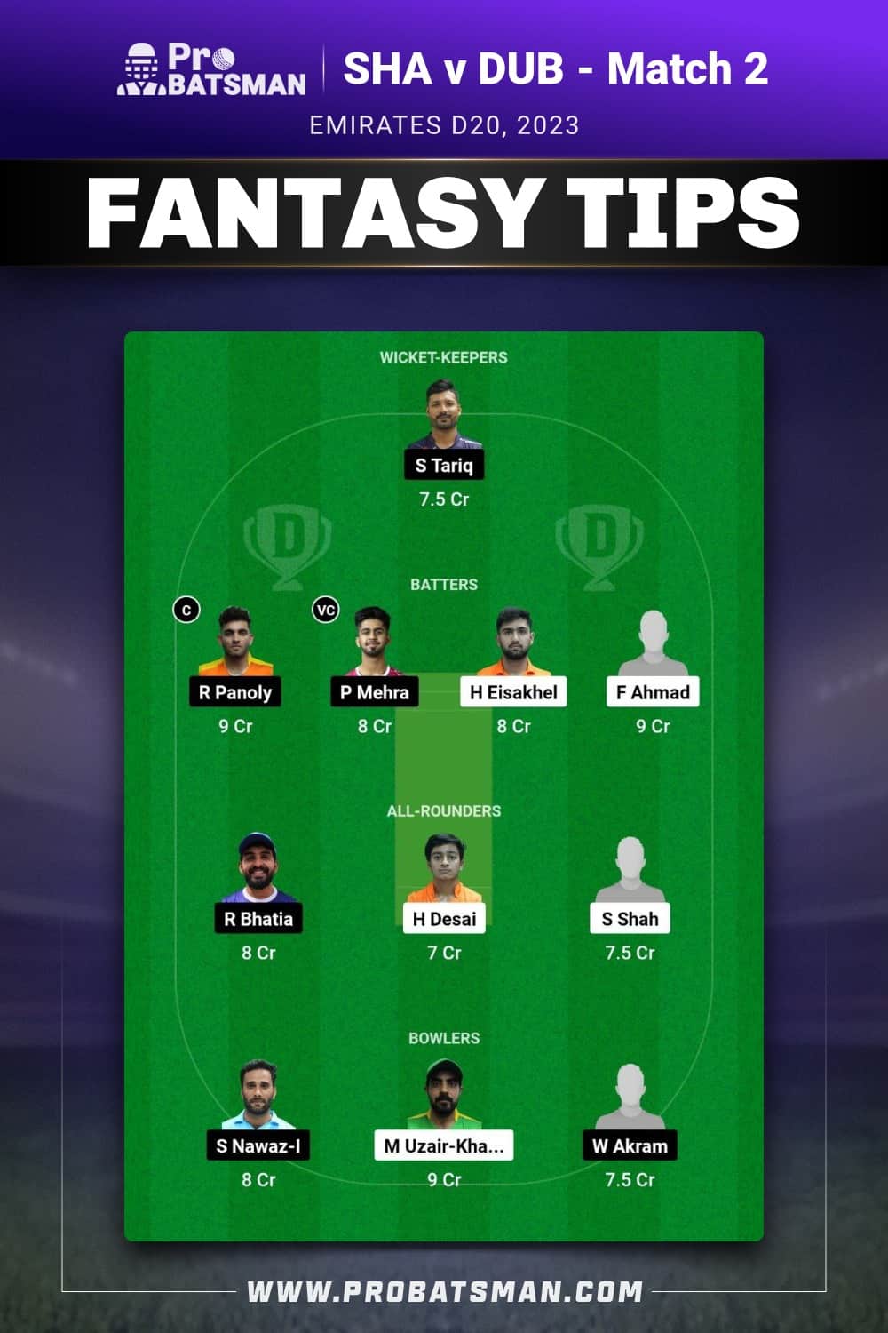 SHA vs DUB Dream11 Prediction - Fantasy Team 1 SHA vs DUB Dream11 Prediction - Fantasy Team 1